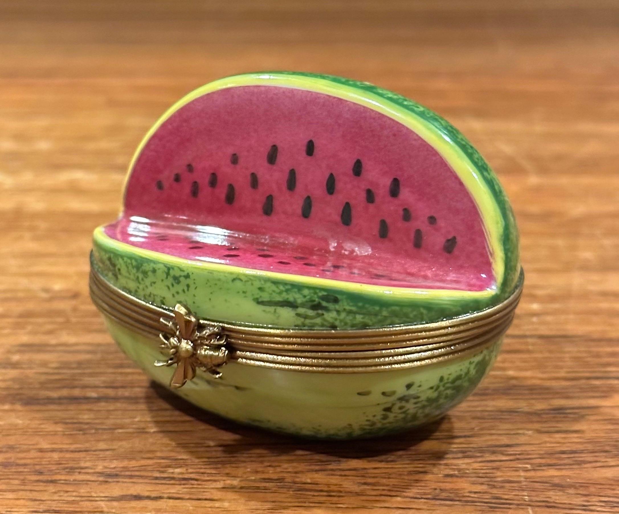 Caja de baratijas de porcelana Peint Main Vintage Cut Watermelon de Limoges siglo XX