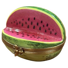 Caja de baratijas de porcelana Peint Main Vintage Cut Watermelon de Limoges