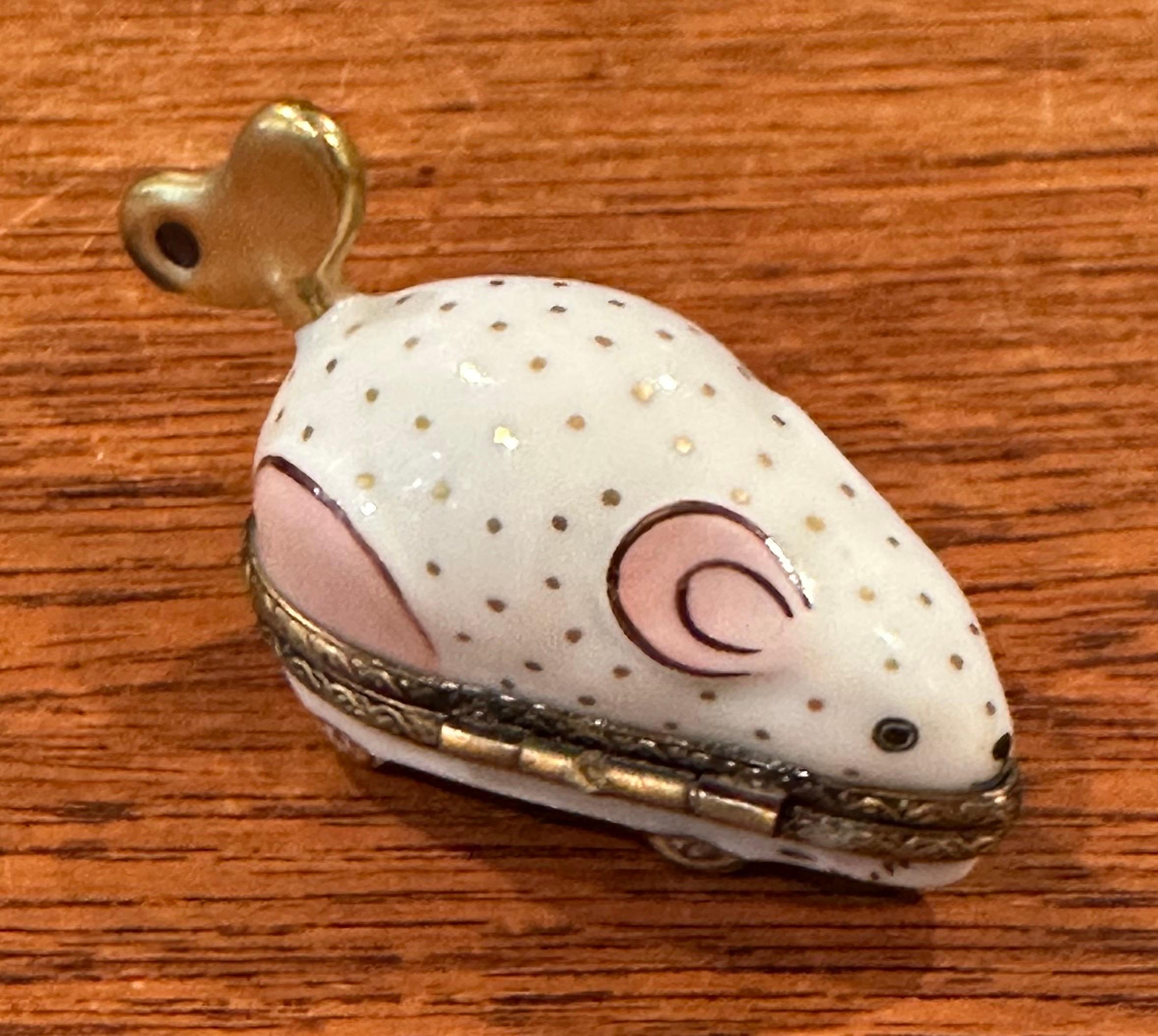 French Porcelain Peint Main Vintage Toy Mouse Trinket Box by Limoges