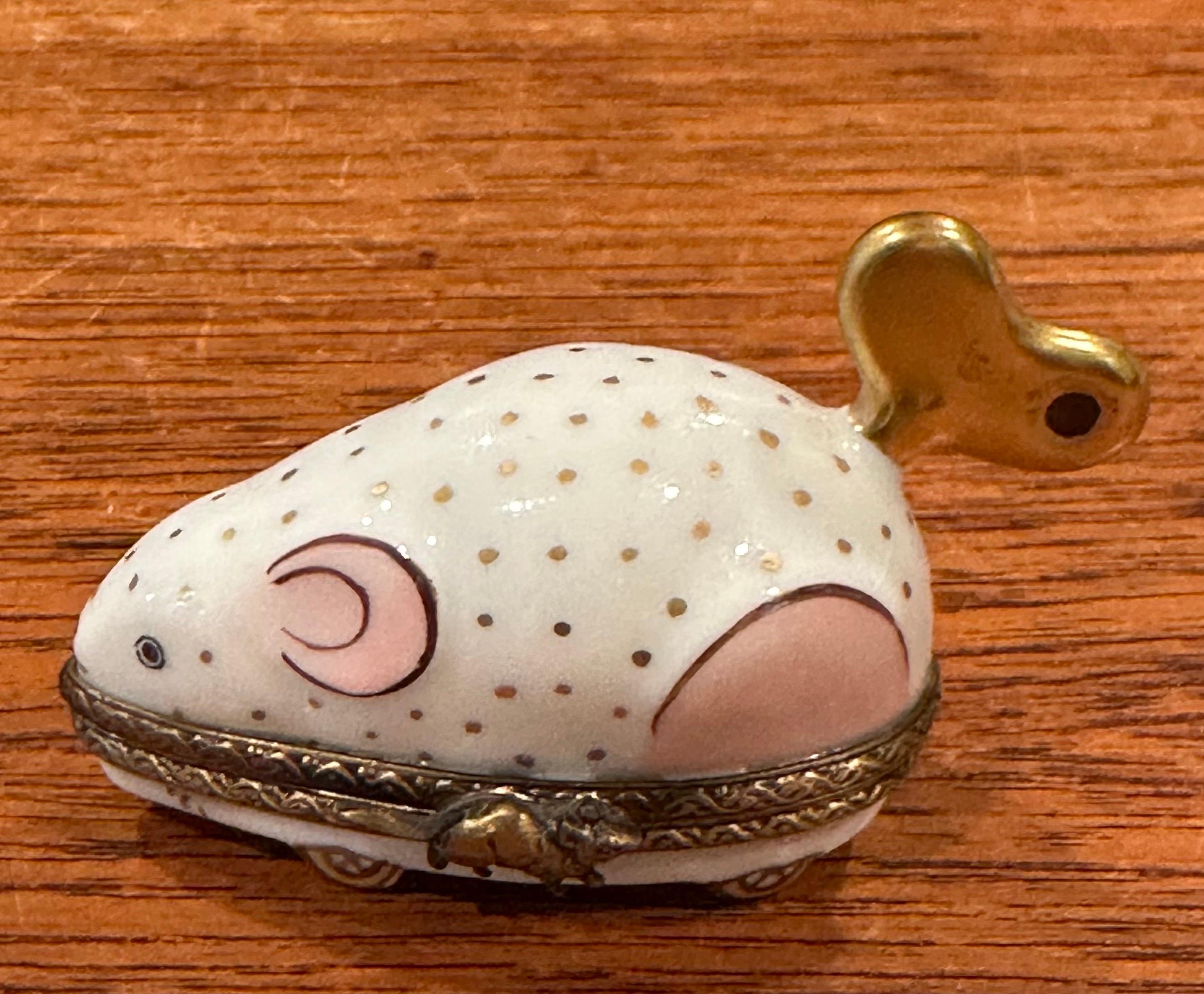 Hand-Painted Porcelain Peint Main Vintage Toy Mouse Trinket Box by Limoges