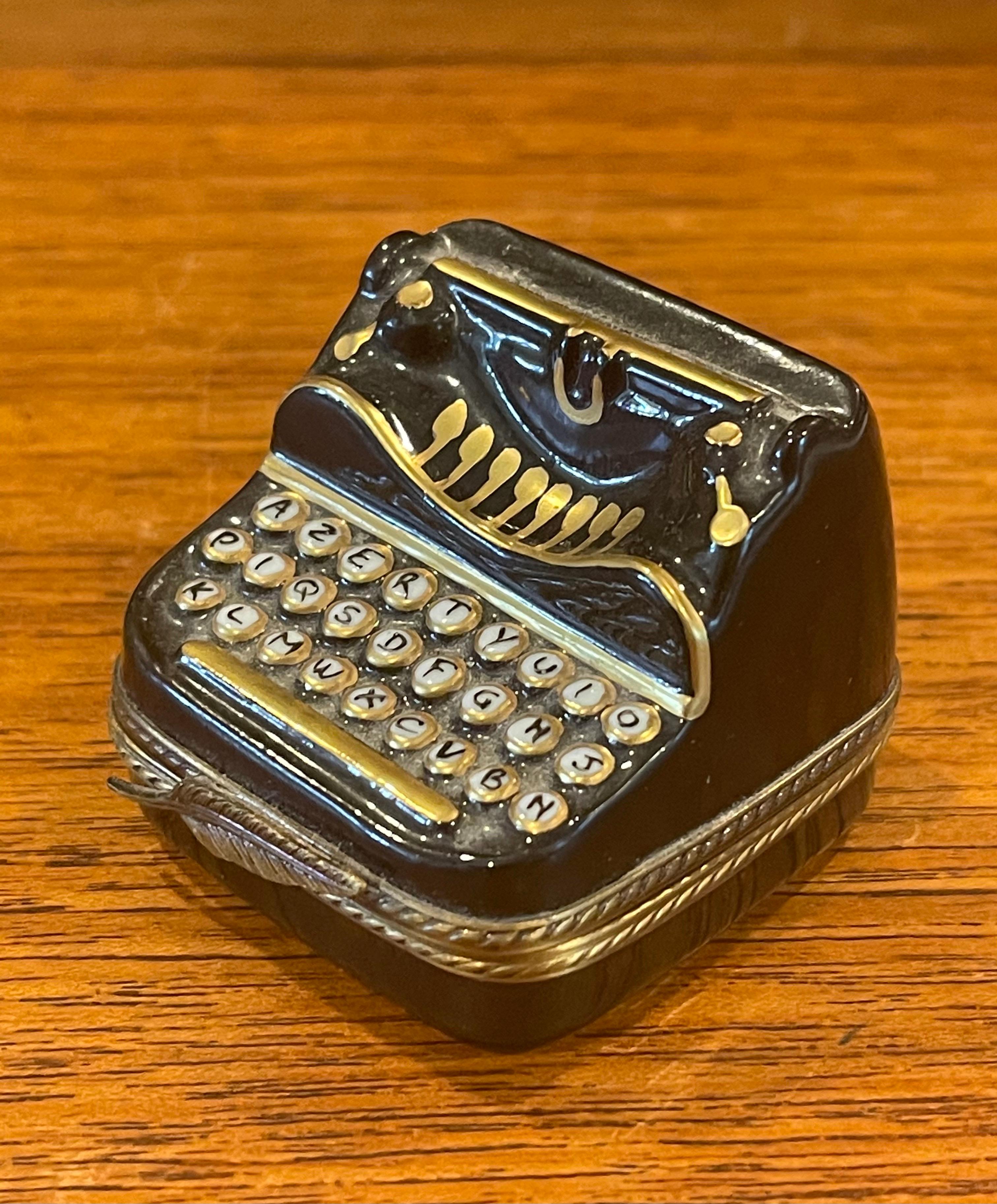 French Porcelain Peint Main Vintage Typewriter Trinket Box by Limoges