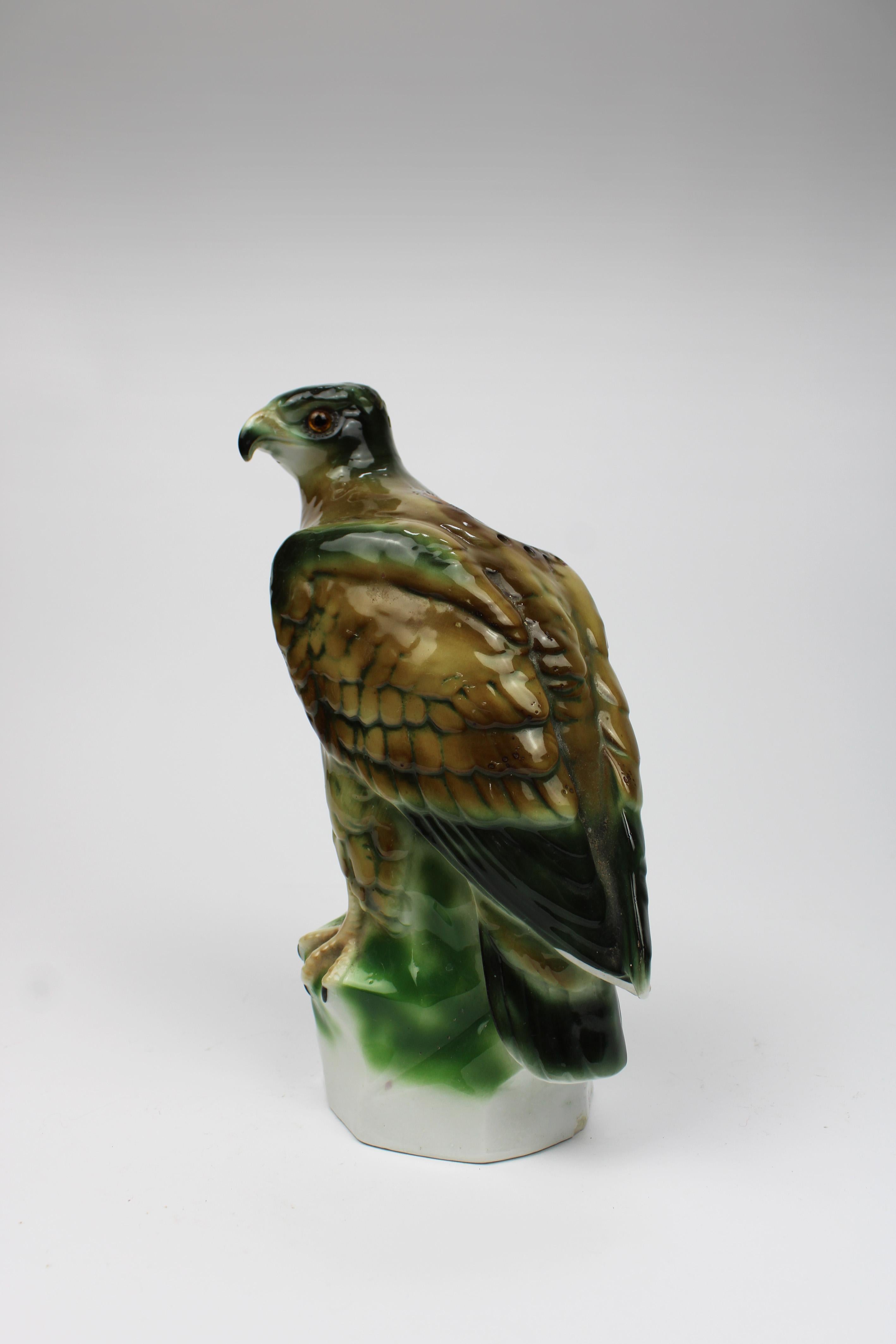 Hand-Painted Porcelain Perfume Aerozon Falcon Glass Eyes Art Deco Marked 1920's Germany For Sale
