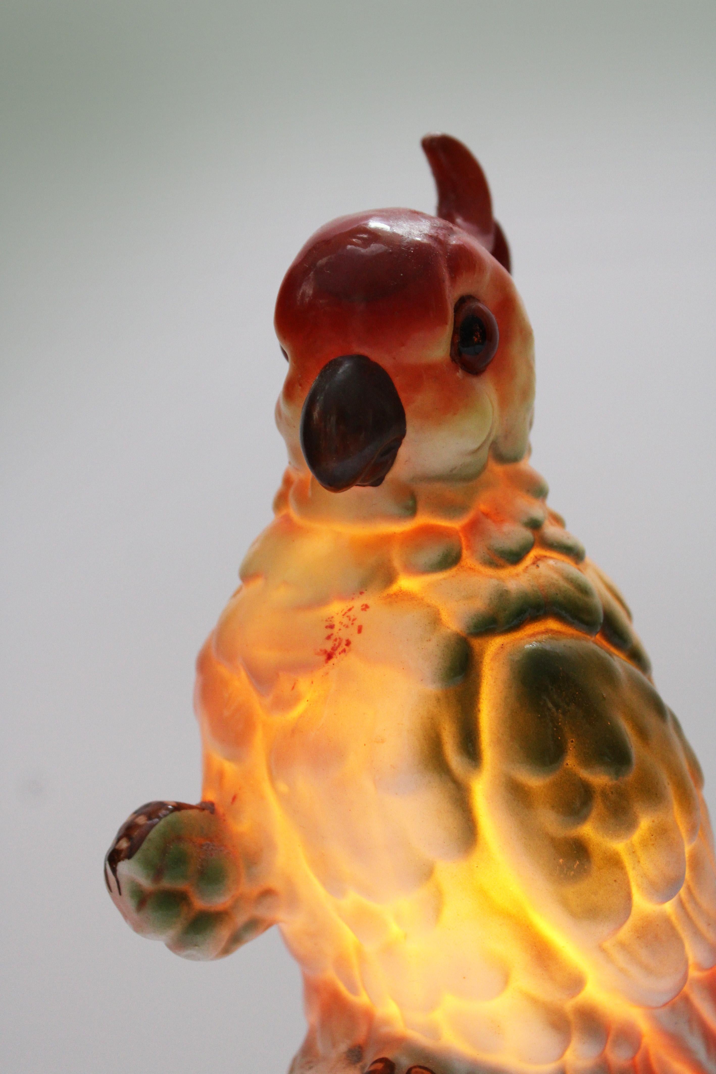 Porcelain Perfume Lamp Art Deco Cockatoo 1930's Germany In Good Condition For Sale In Antwerpen, BE