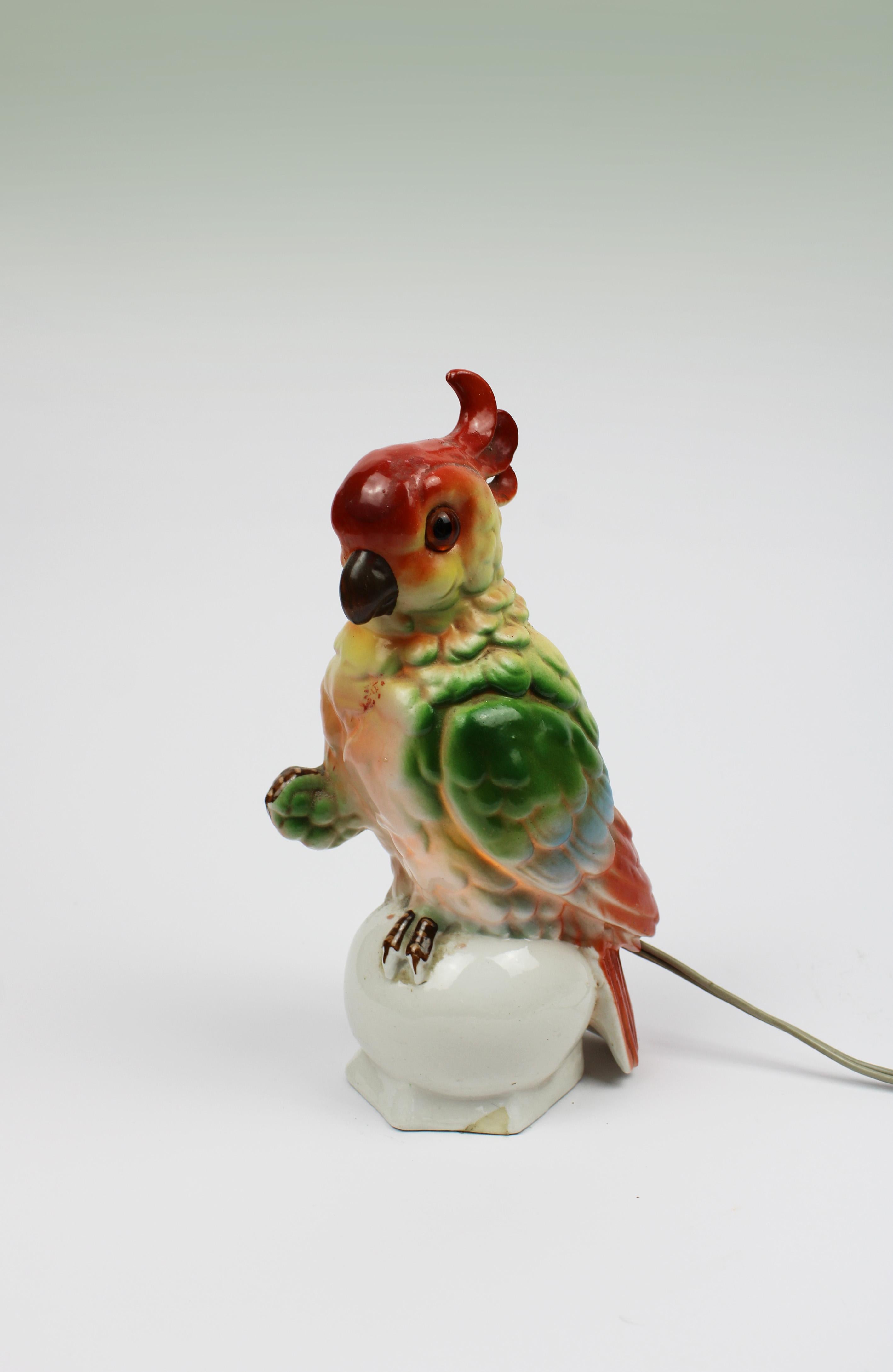 Porcelain Perfume Lamp Art Deco Cockatoo 1930's Germany For Sale 1