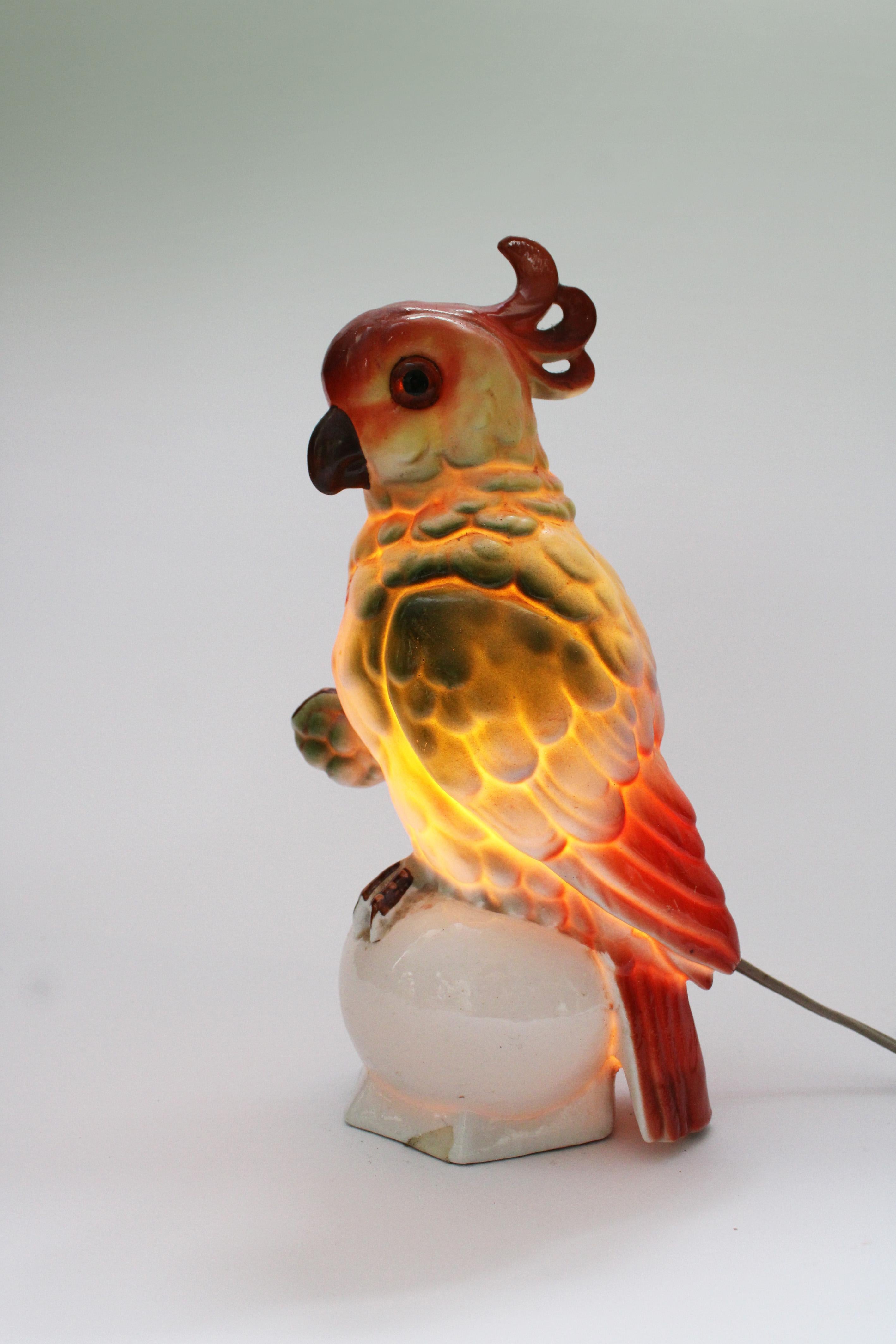 Porcelain Perfume Lamp Art Deco Cockatoo 1930's Germany For Sale 2