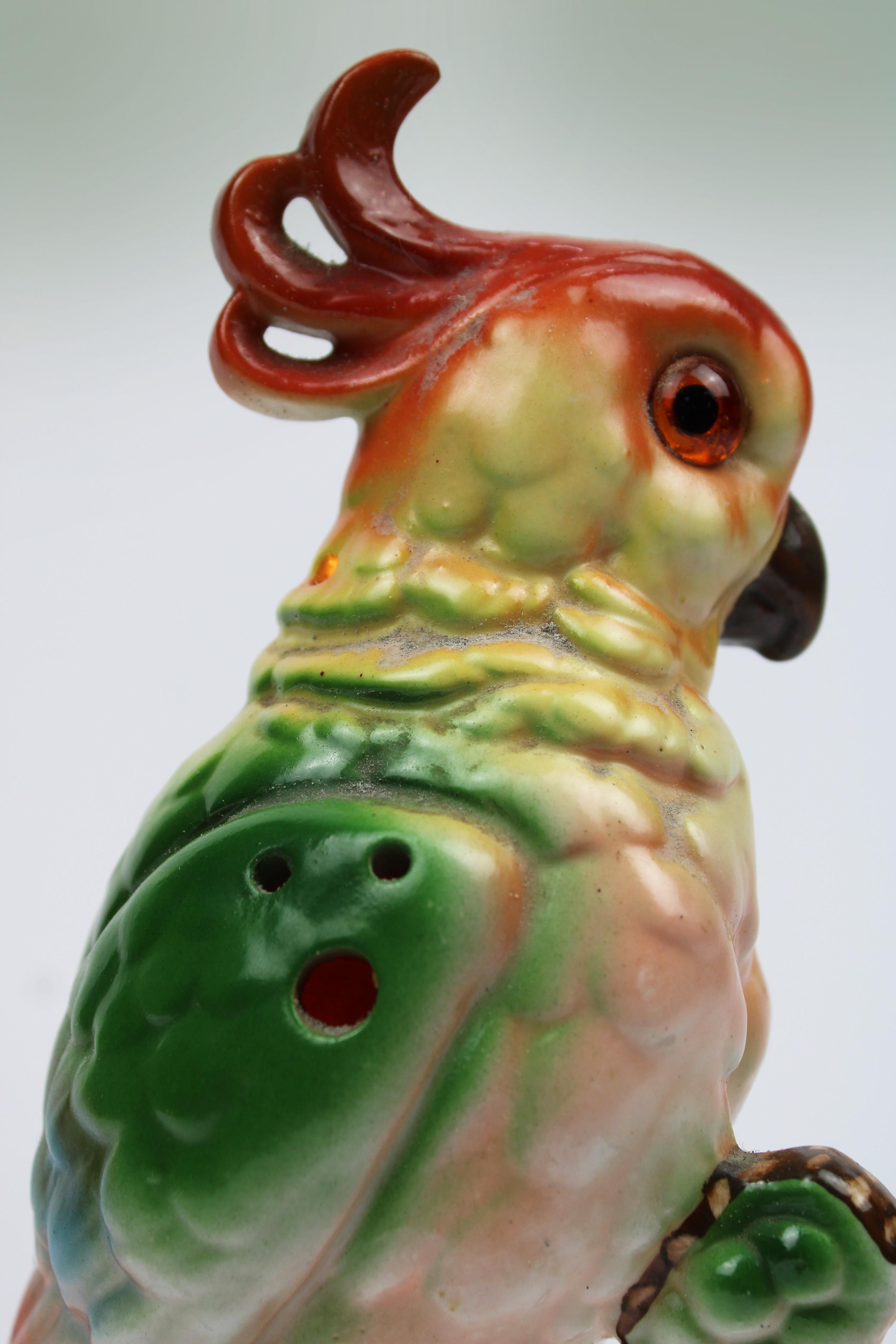 Porcelain Perfume Lamp Art Deco Cockatoo 1930's Germany For Sale 4
