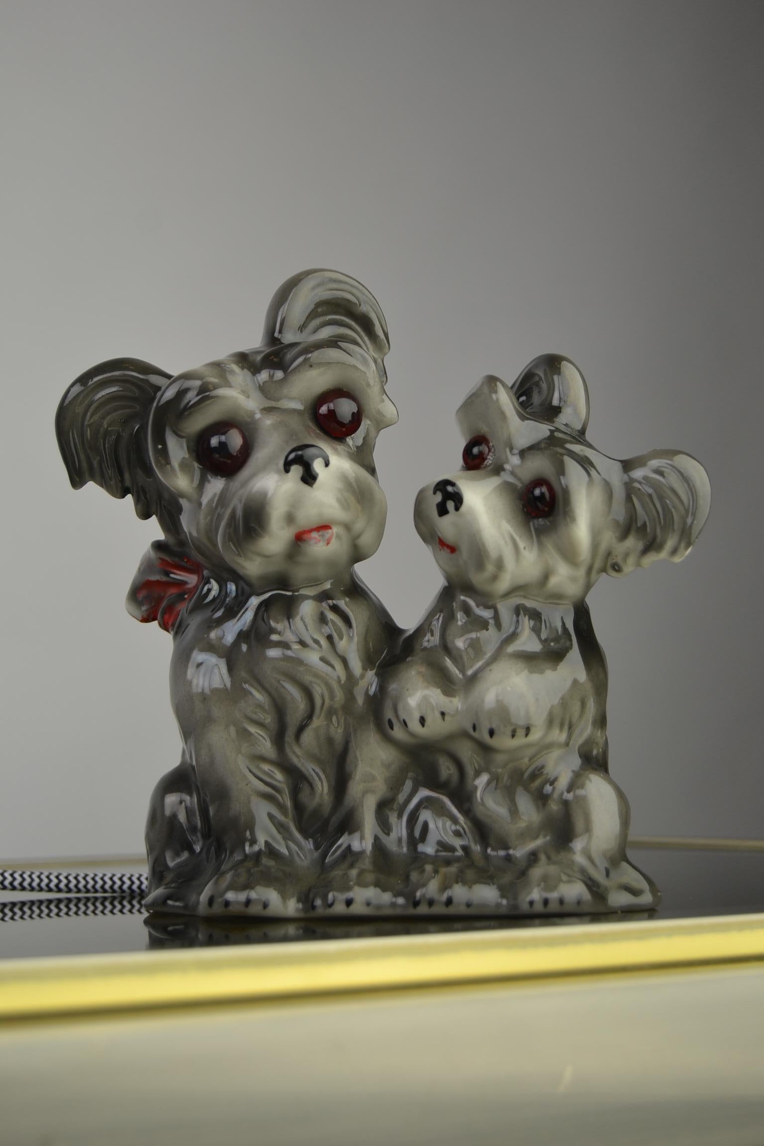 20th Century Porcelain Perfume Lamp with 2 Dogs, Germany, 1950s For Sale