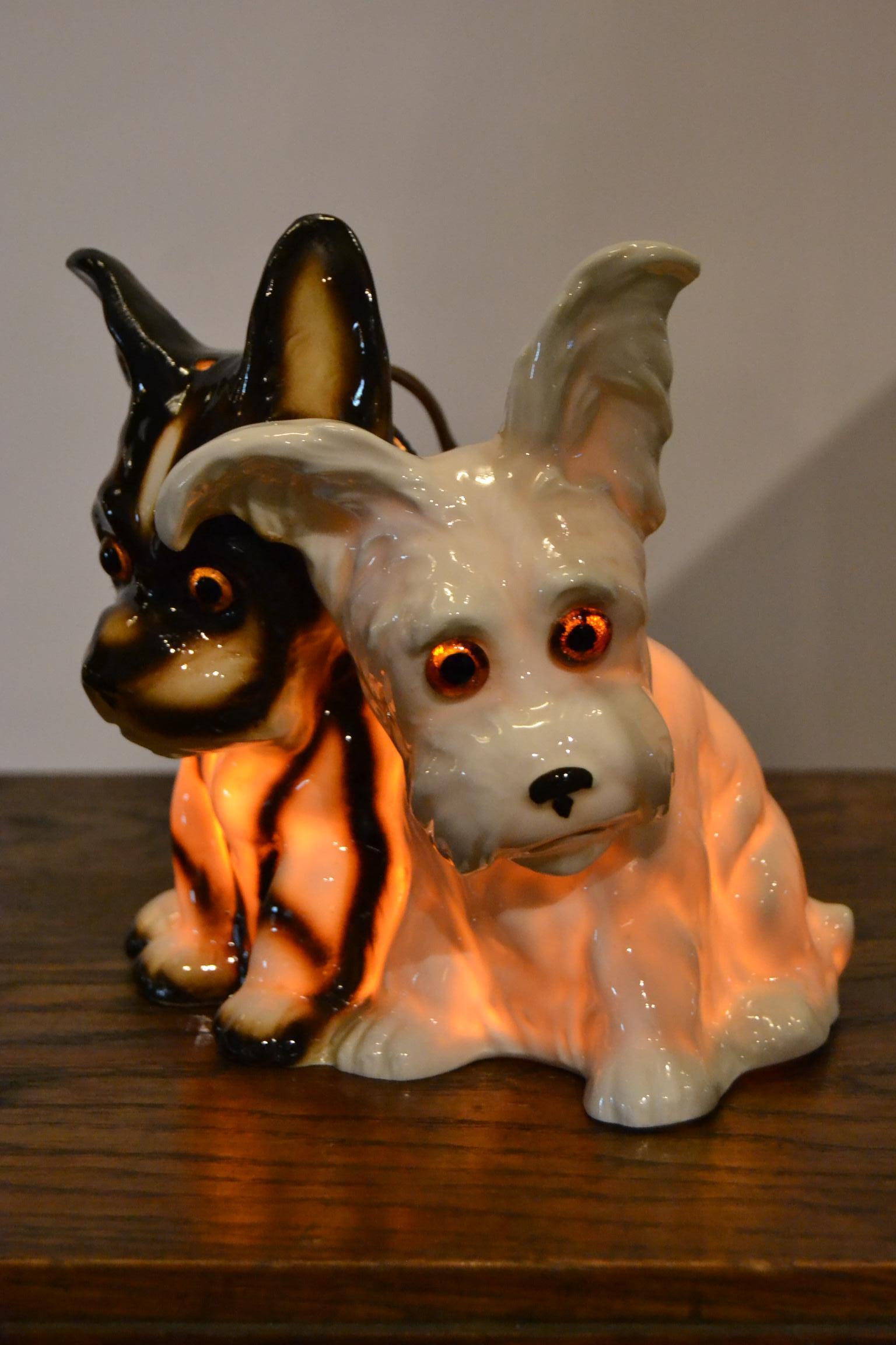 Porcelain Perfume Lamp with Two Dogs, Germany, 1950s In Good Condition In Antwerp, BE