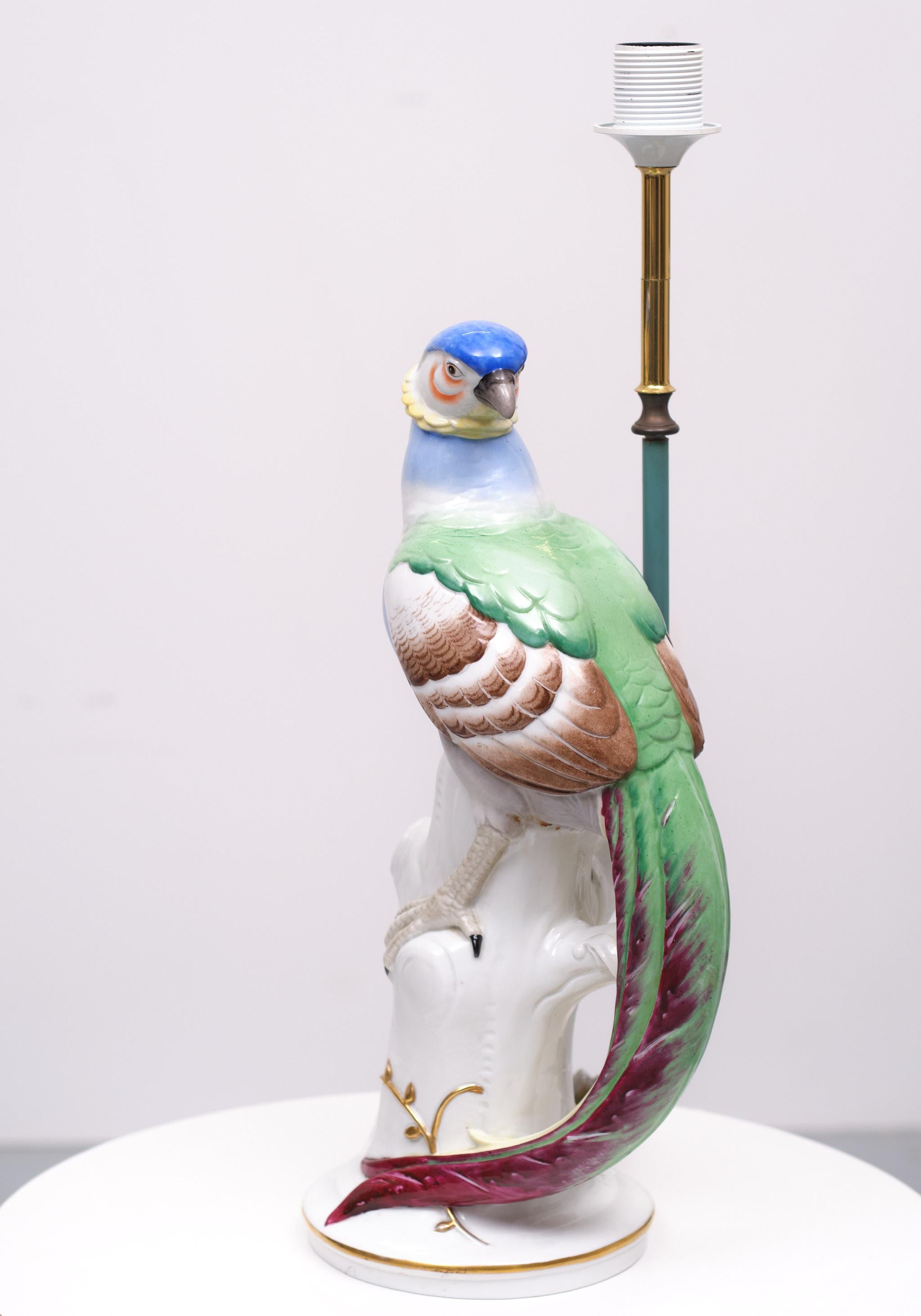 Hollywood Regency Porcelain Pheasant Table Lamp Germany 1950s For Sale