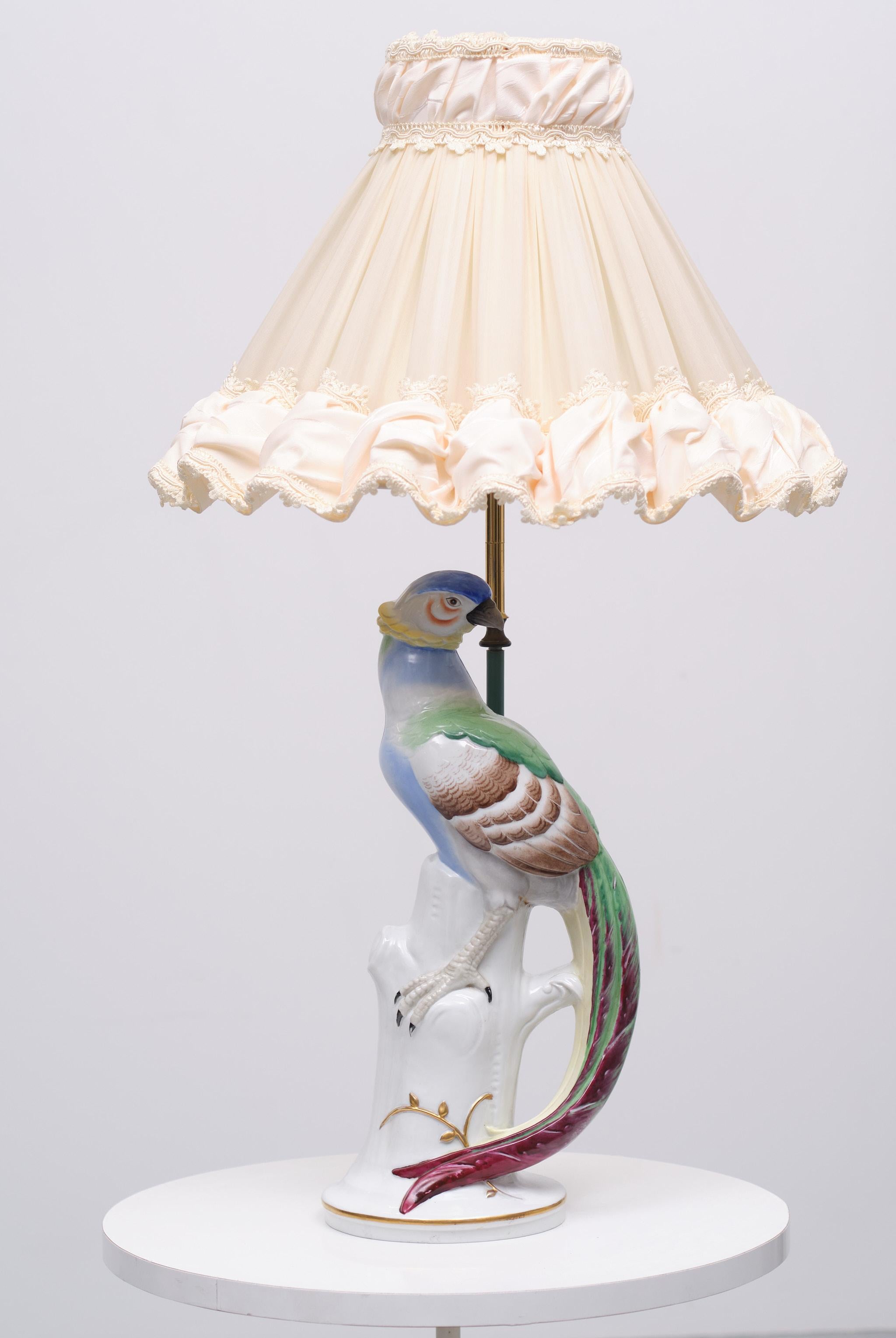 Porcelain Pheasant Table Lamp Germany 1950s For Sale 1