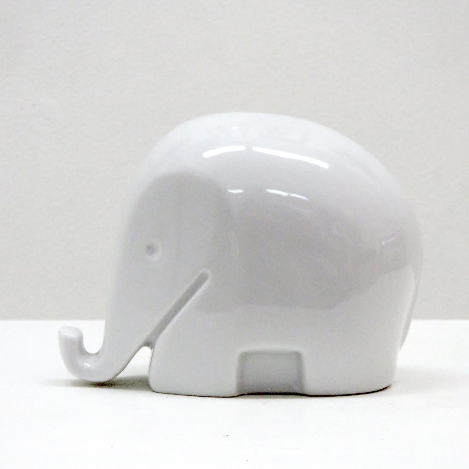 Precious iconic elephant shaped piggy bank in white porcelain by Luigi Colani for Höchst Porcelain, Germany, 1970, marked