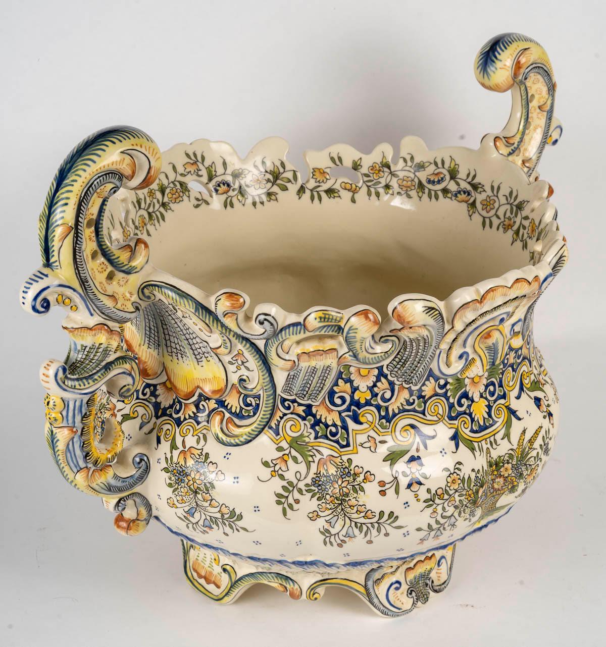 Porcellana Vaso per piante in porcellana di Desvres, XX secolo, stile Napoleone III. in vendita