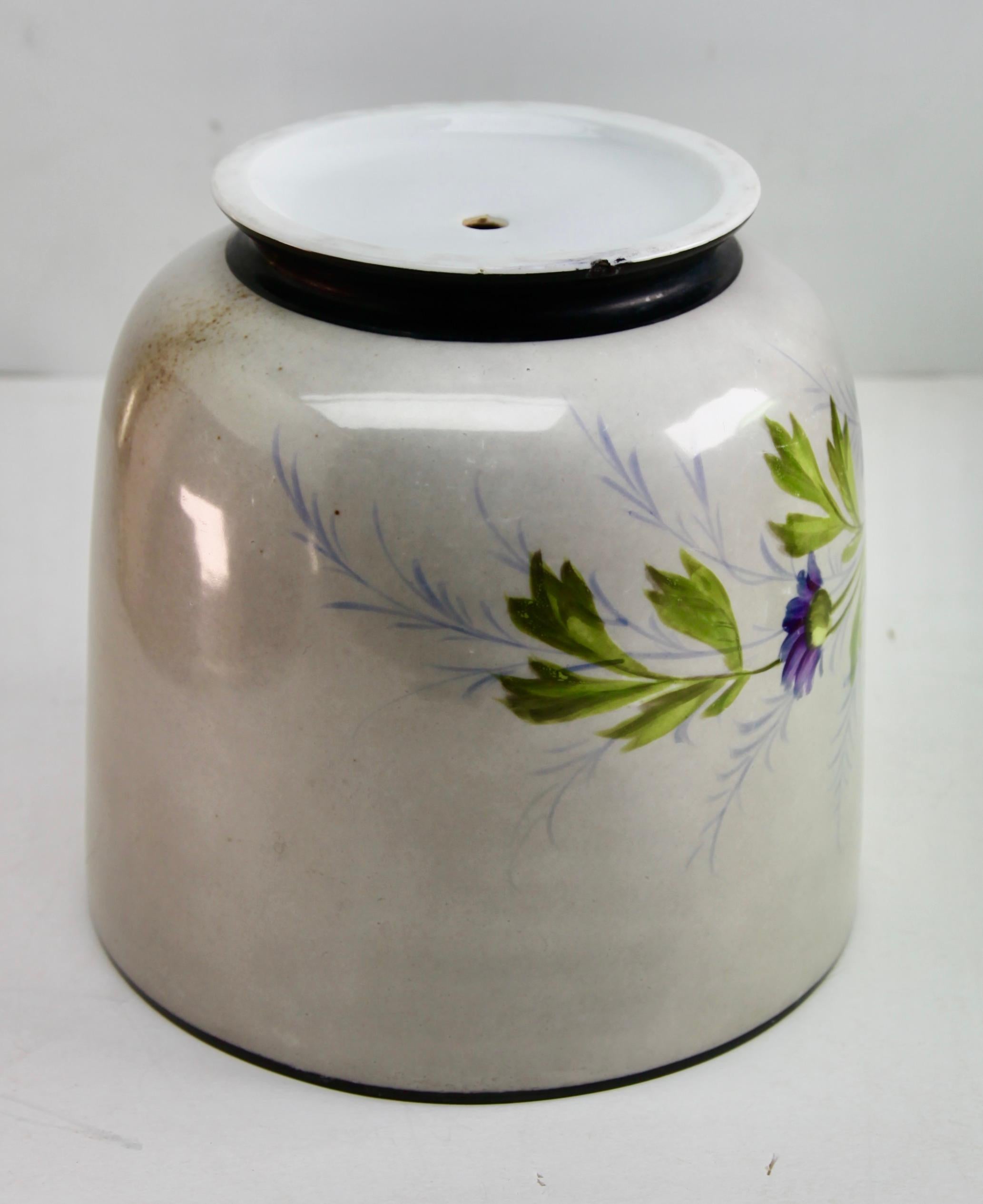 Early 20th Century Porcelain Planter, Cachepot Hand-Painted Whit Bird and Flowers