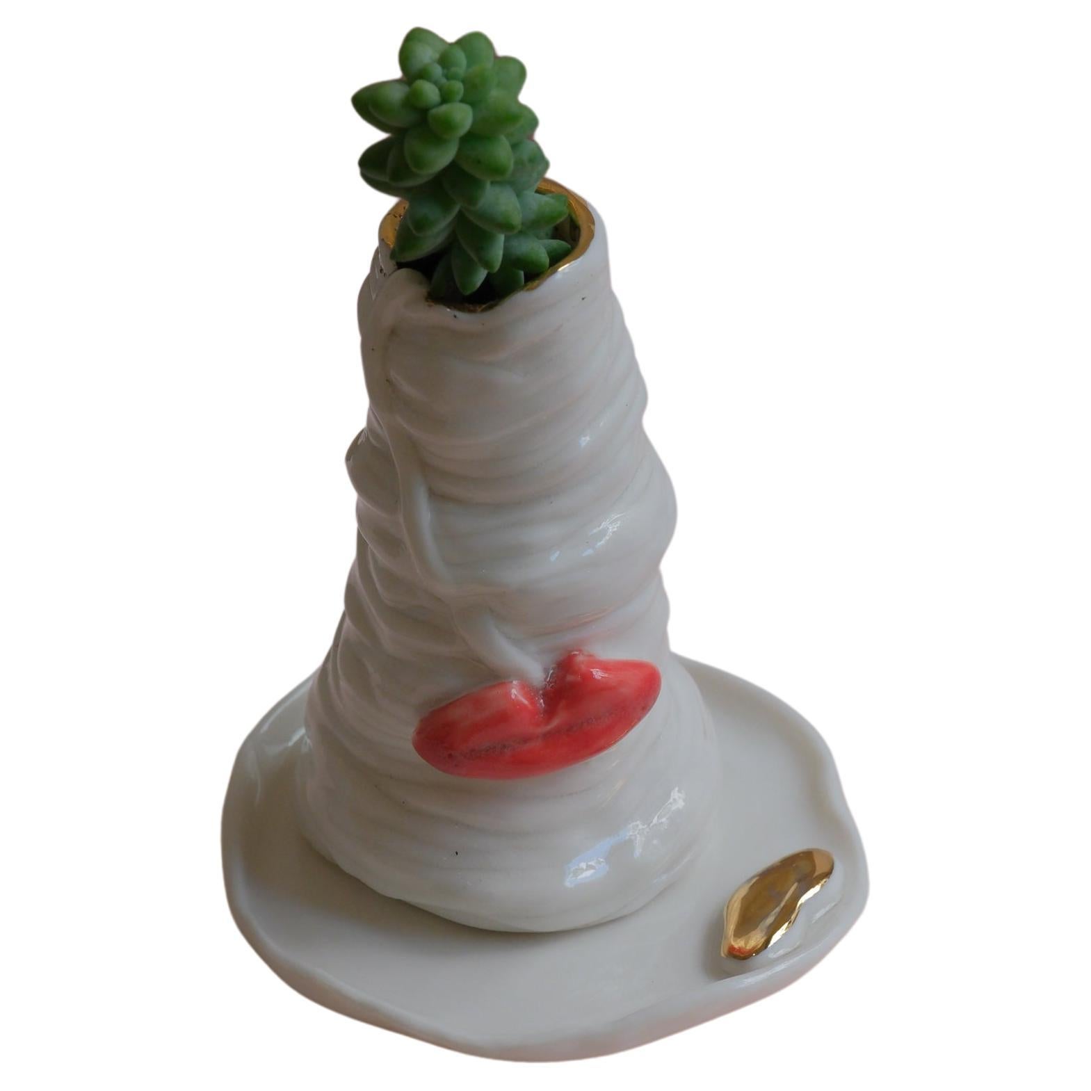 Jardinière en porcelaine blanche, rouge et or de Hania jneid
