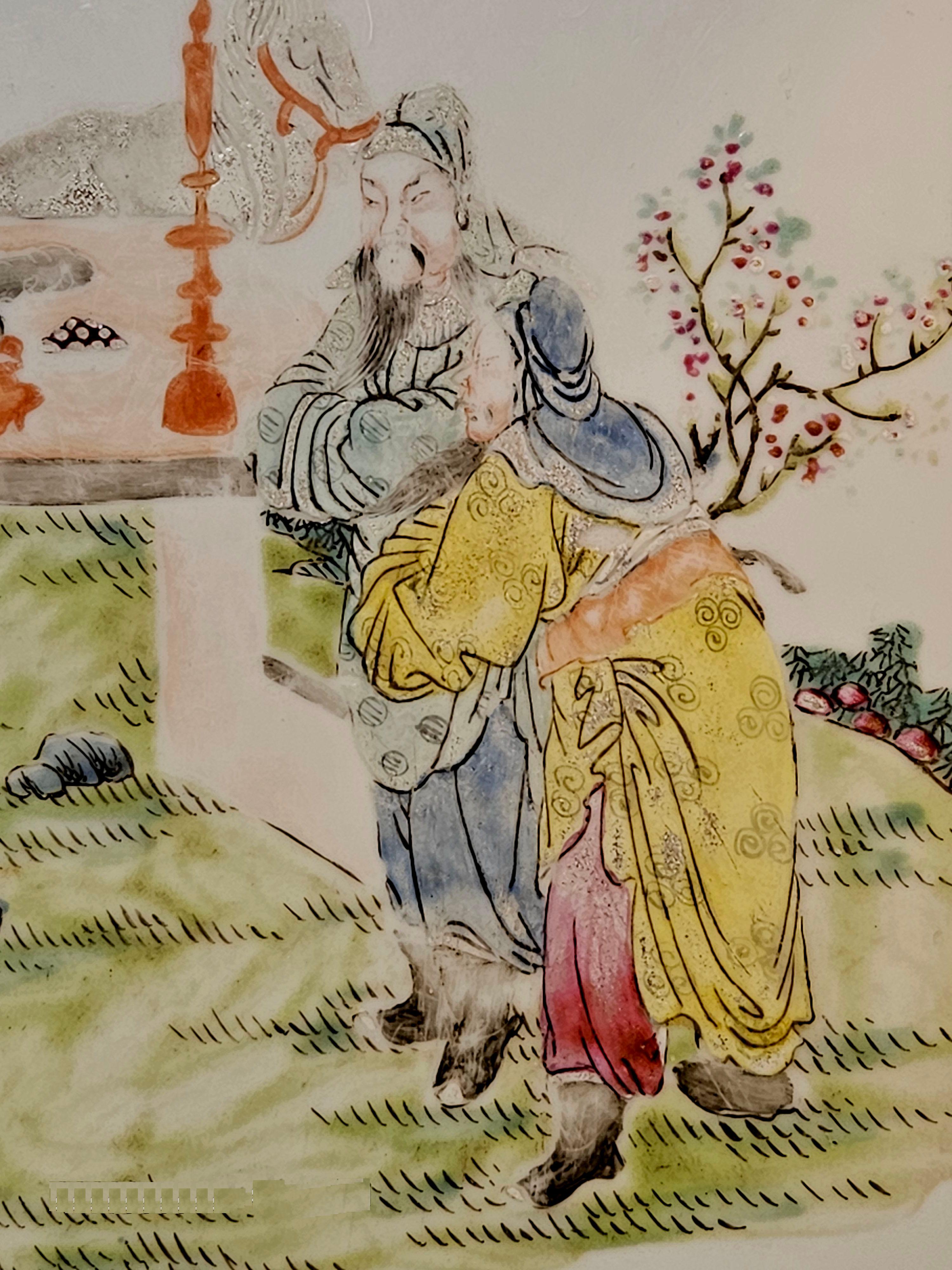 Plakette aus Porzellan. China. Zeit der Republik ca. 1930. (Handbemalt) im Angebot
