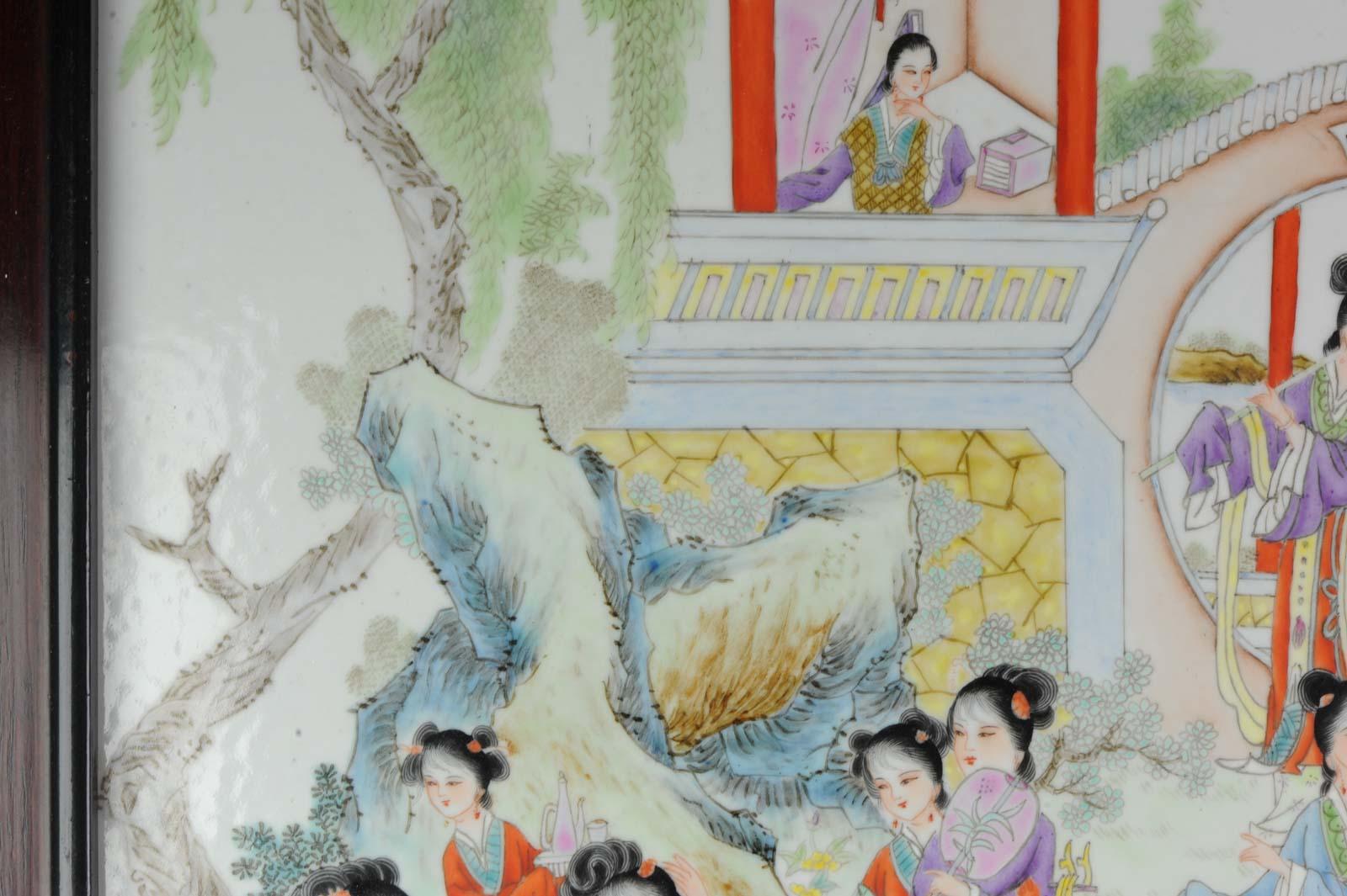 Chinese Porcelain Plaque Ladies in a Garden, Peoples Republic of China Made in 1982 For Sale