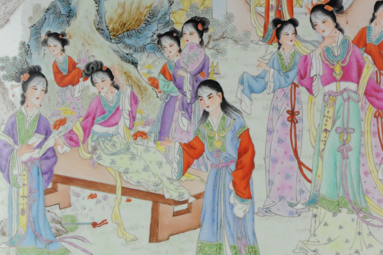 Porcelain Plaque Ladies in a Garden, Peoples Republic of China Made in 1982 For Sale 1