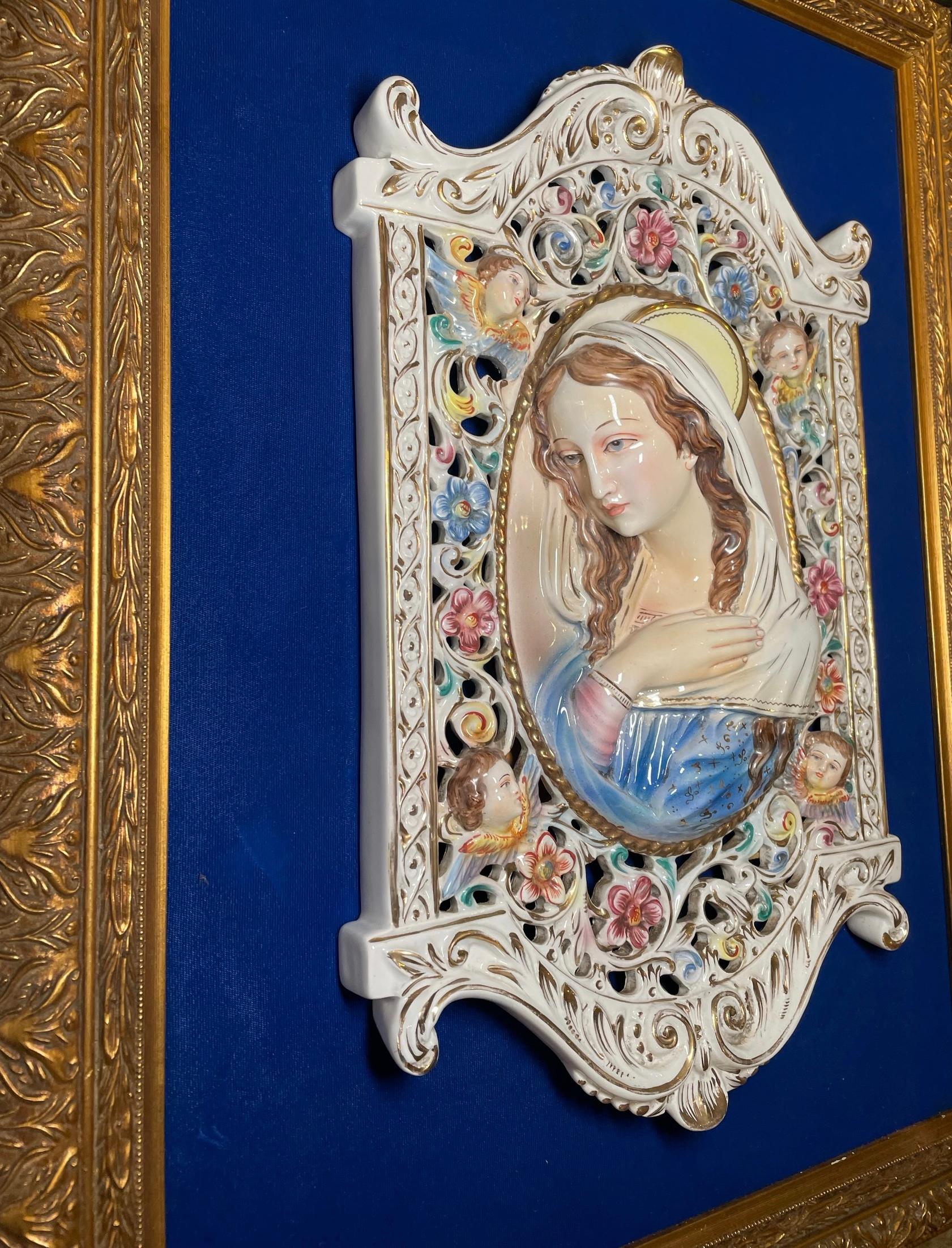 Hand-Crafted Porcelain Plaque Of The Holy Virgin Mary  For Sale