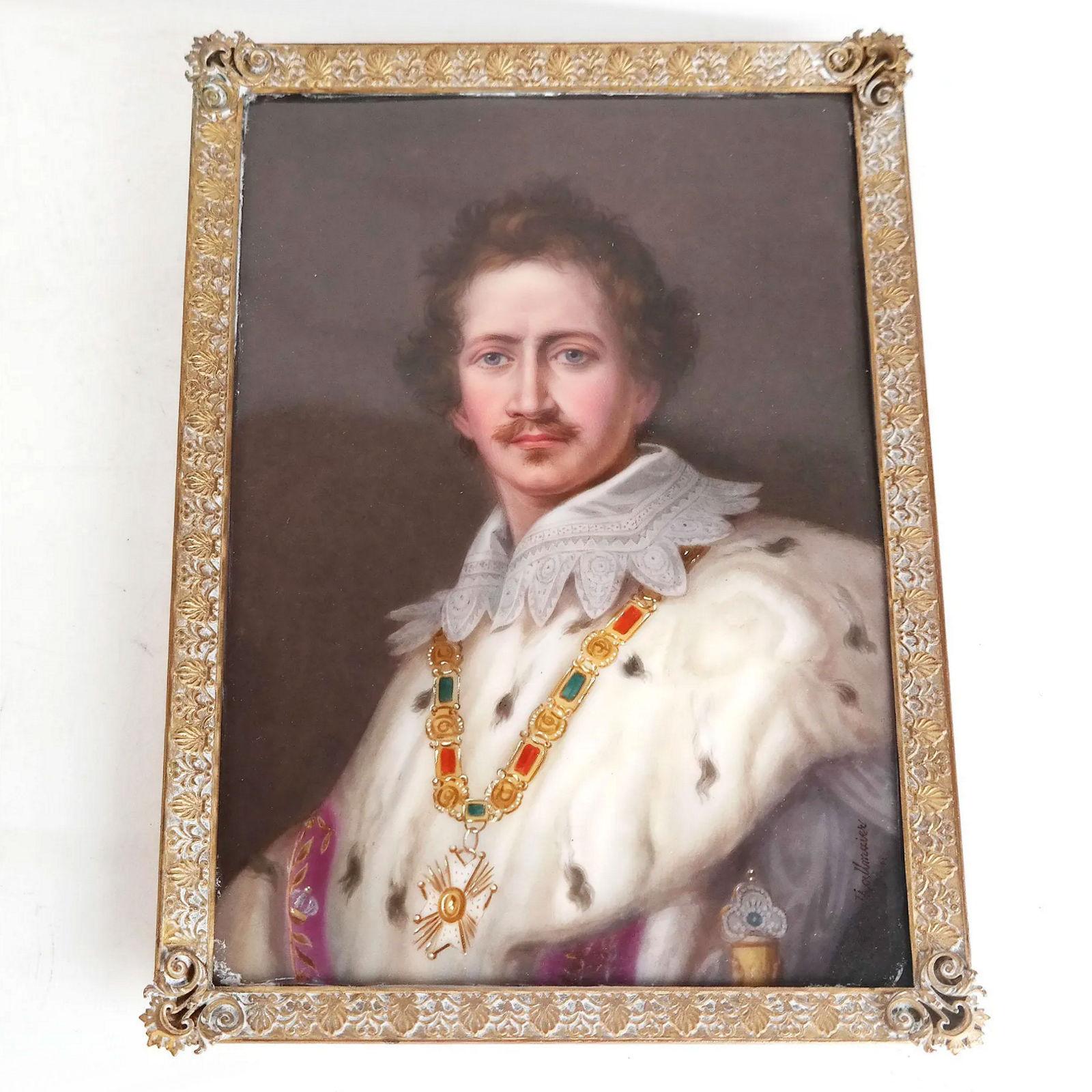 Belle Époque Porcelain Plaques of King Ludwig I and Countess of Bavaria