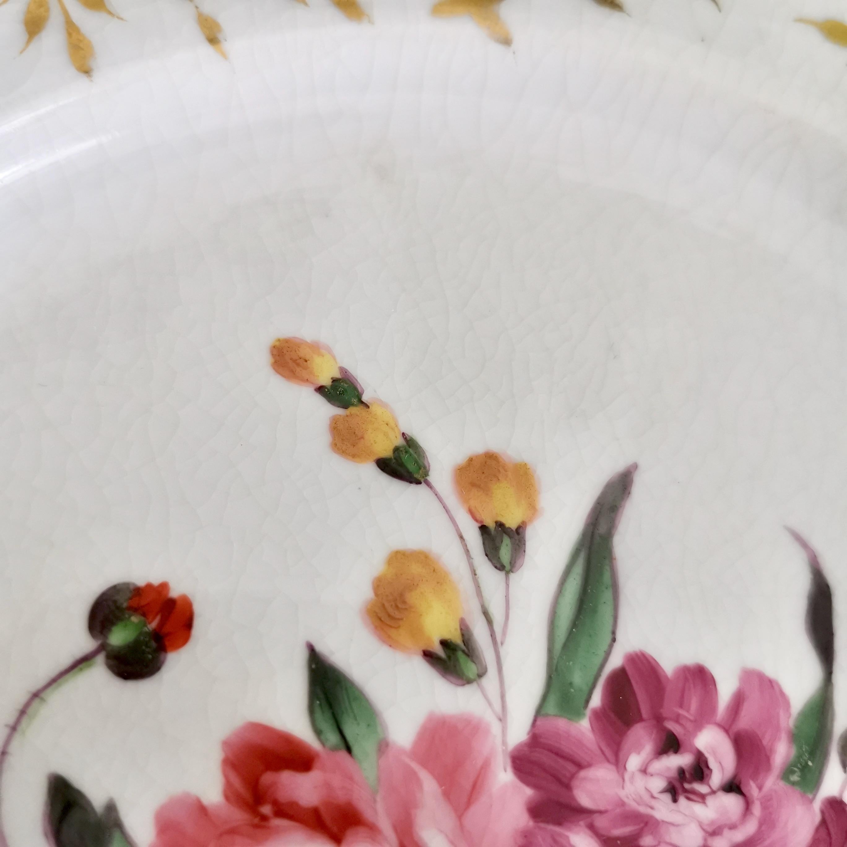 Porcelain Plate, Chamberlains Worcester, White with Flowers, Regency ca 1822 '2' 4