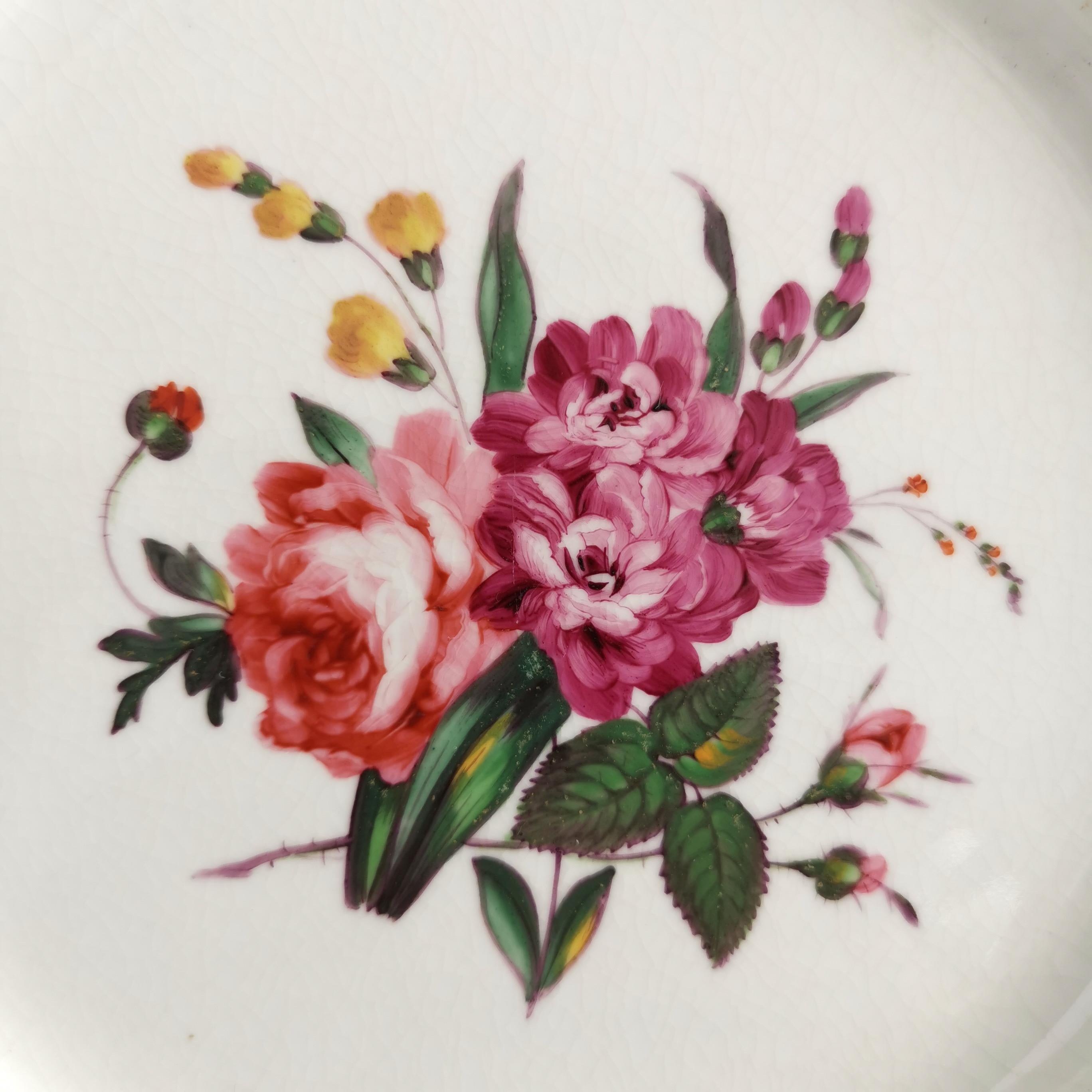 English Porcelain Plate, Chamberlains Worcester, White with Flowers, Regency ca 1822 '2'