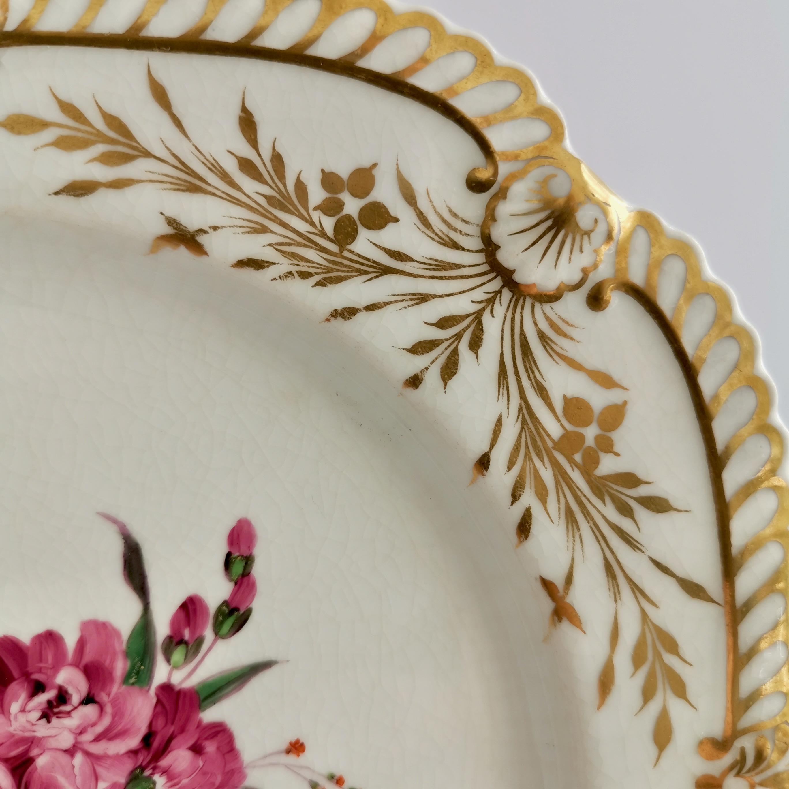 Early 19th Century Porcelain Plate, Chamberlains Worcester, White with Flowers, Regency ca 1822 '2'