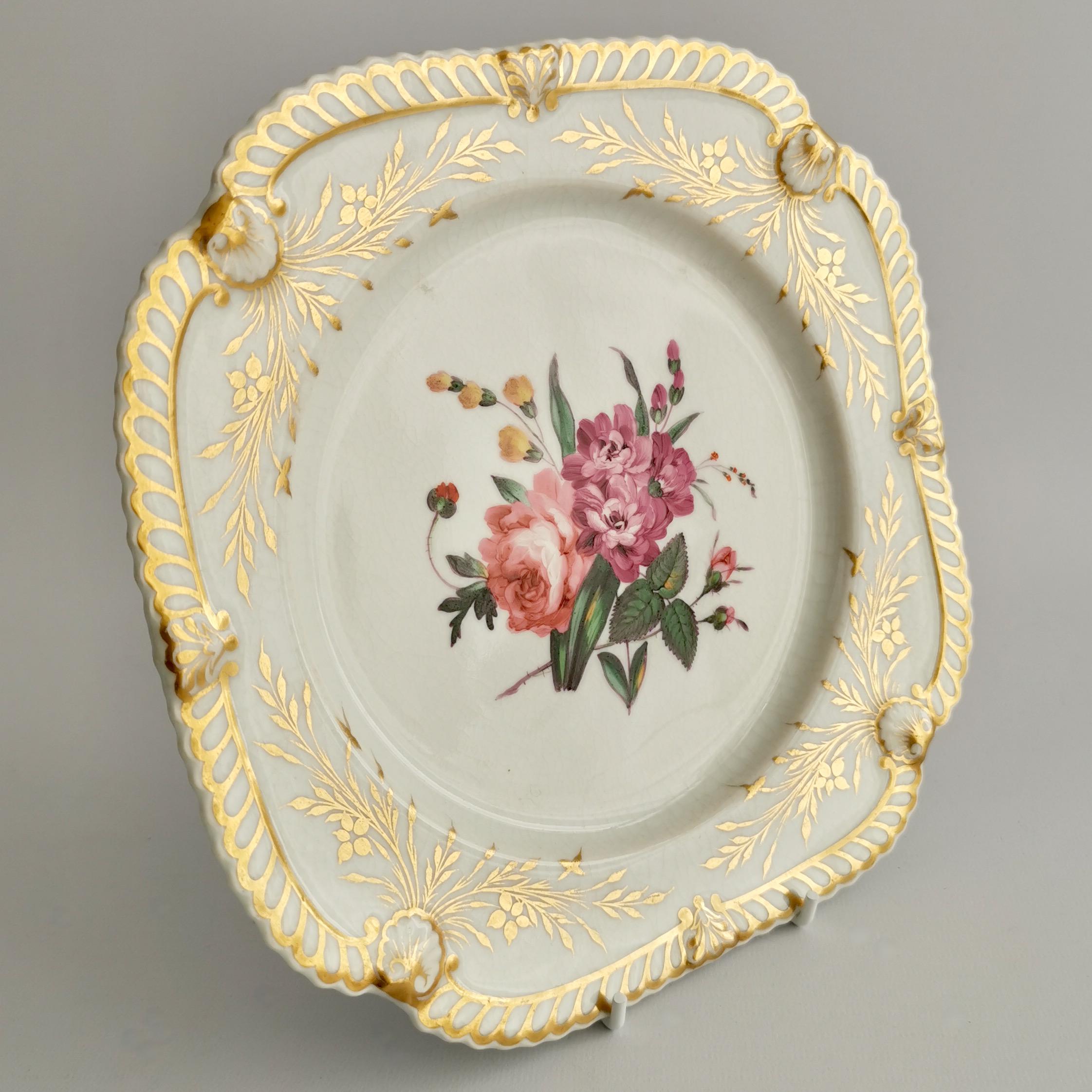 Porcelain Plate, Chamberlains Worcester, White with Flowers, Regency ca 1822 '2' 5