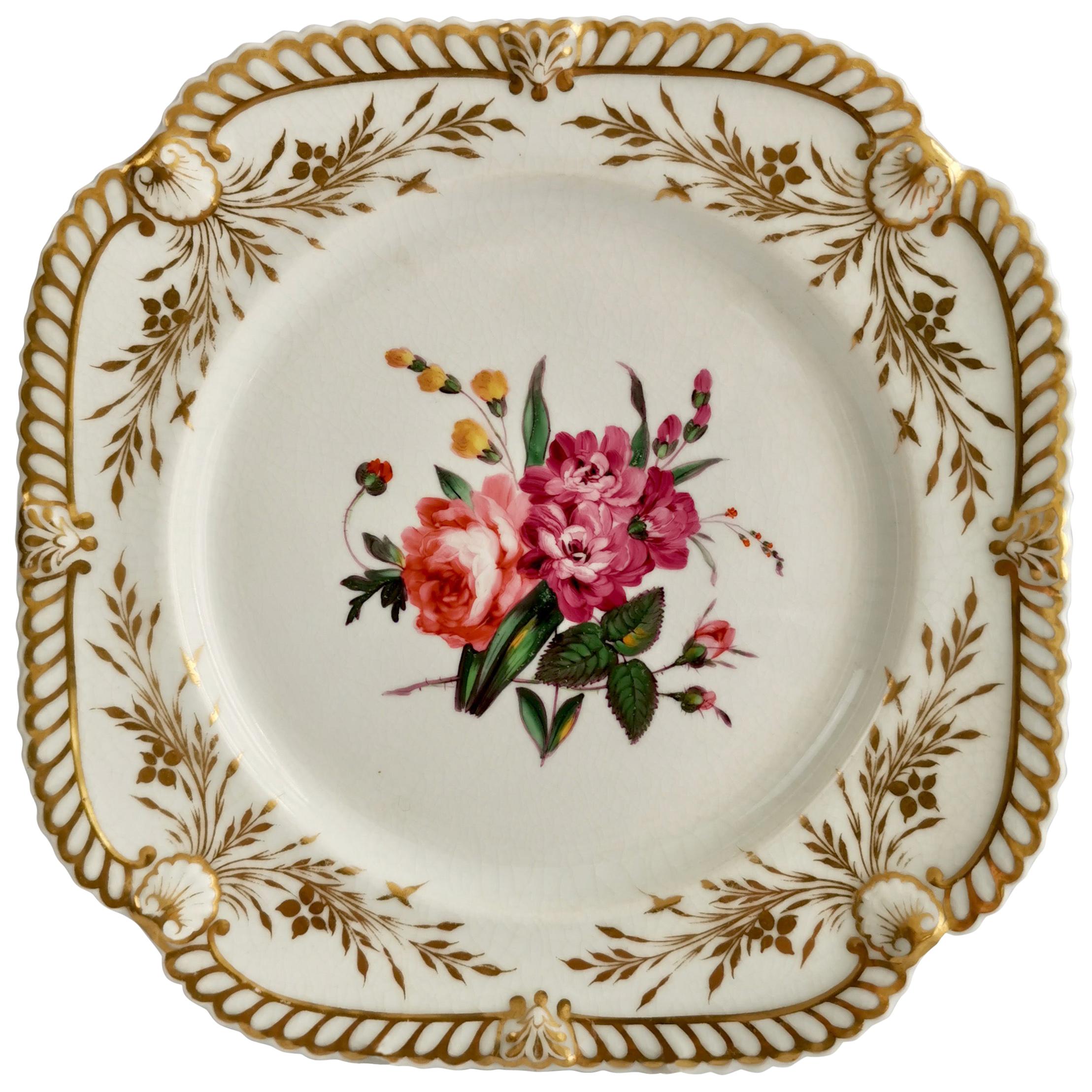 Porcelain Plate, Chamberlains Worcester, White with Flowers, Regency ca 1822 '2'