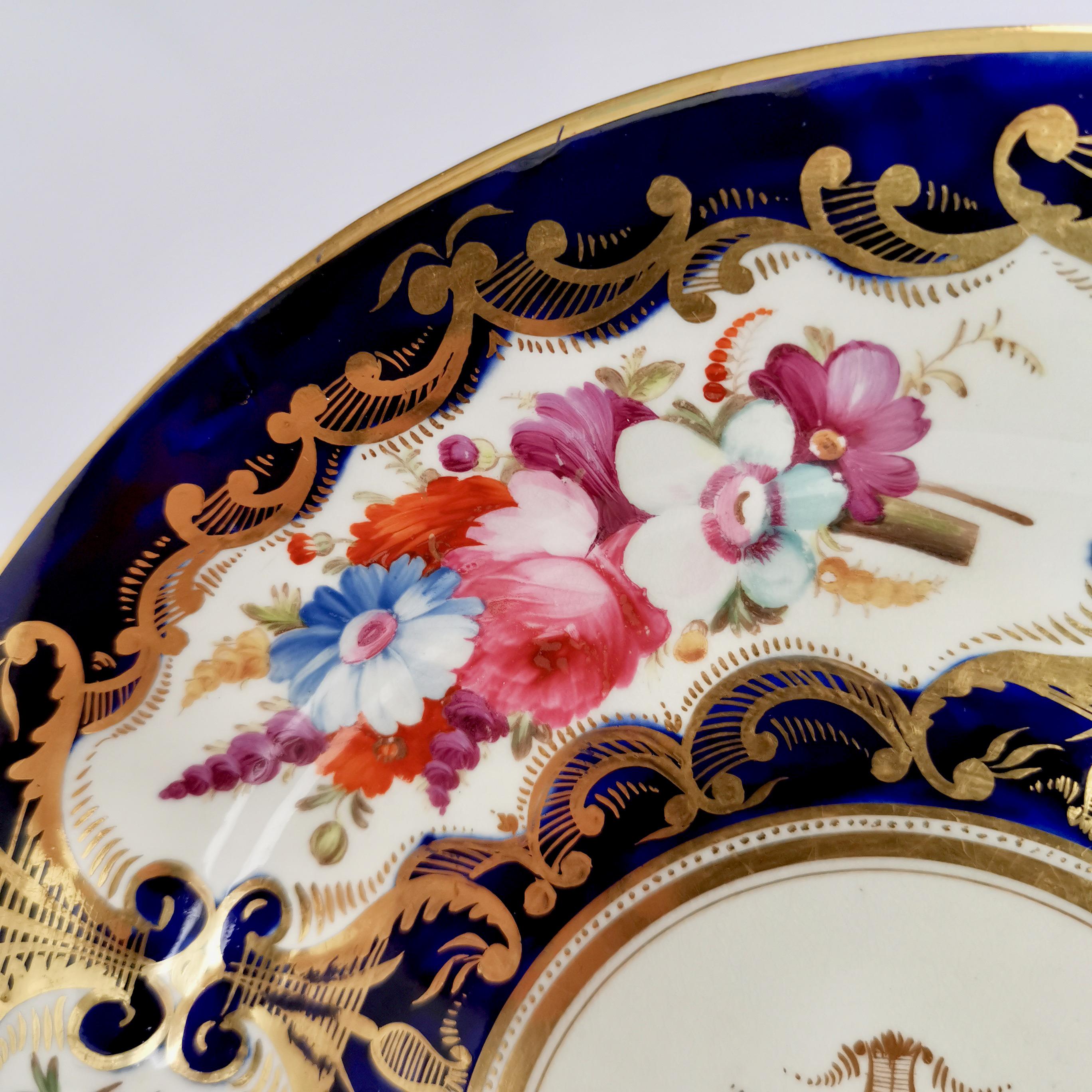 Early 19th Century Porcelain Plate Coalport, Birds, Flowers, Cobalt Blue Patt. 759, Regency ca 1815