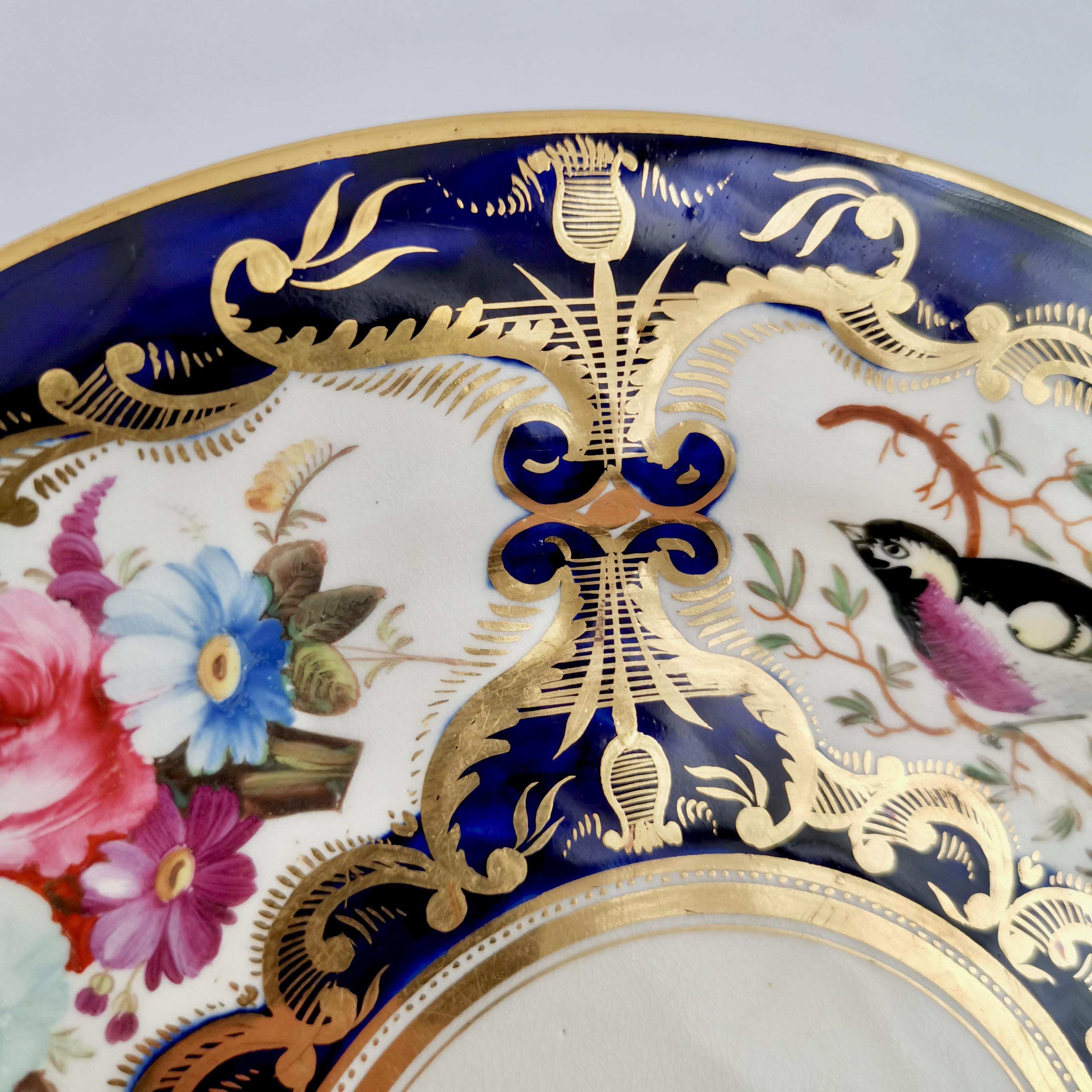 Porcelain Plate Coalport, Birds, Flowers, Cobalt Blue Patt. 759, Regency ca 1815 1
