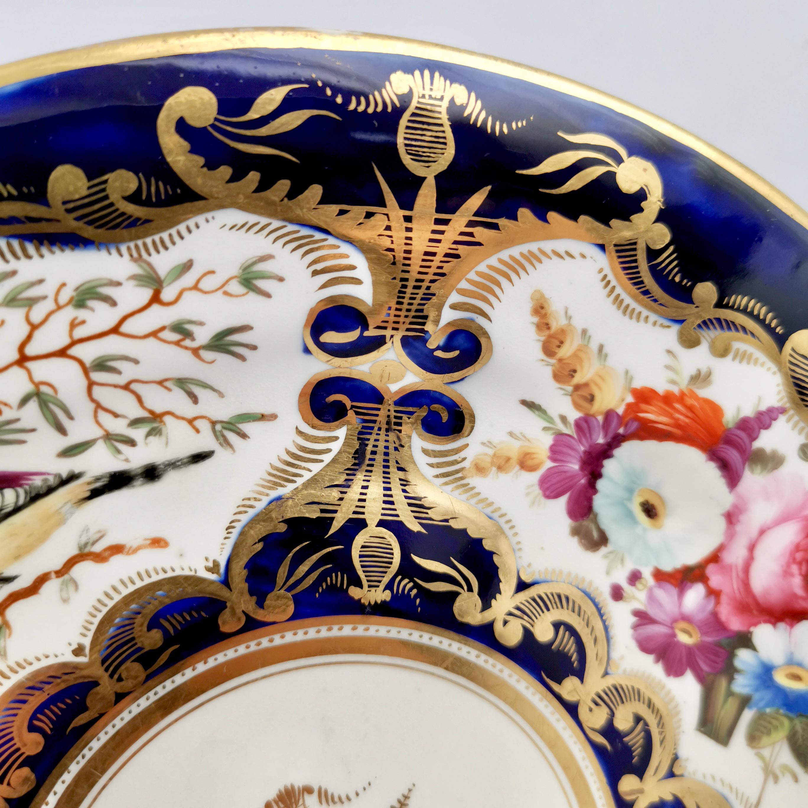 Porcelain Plate Coalport, Birds, Flowers, Cobalt Blue Patt. 759, Regency ca 1815 2