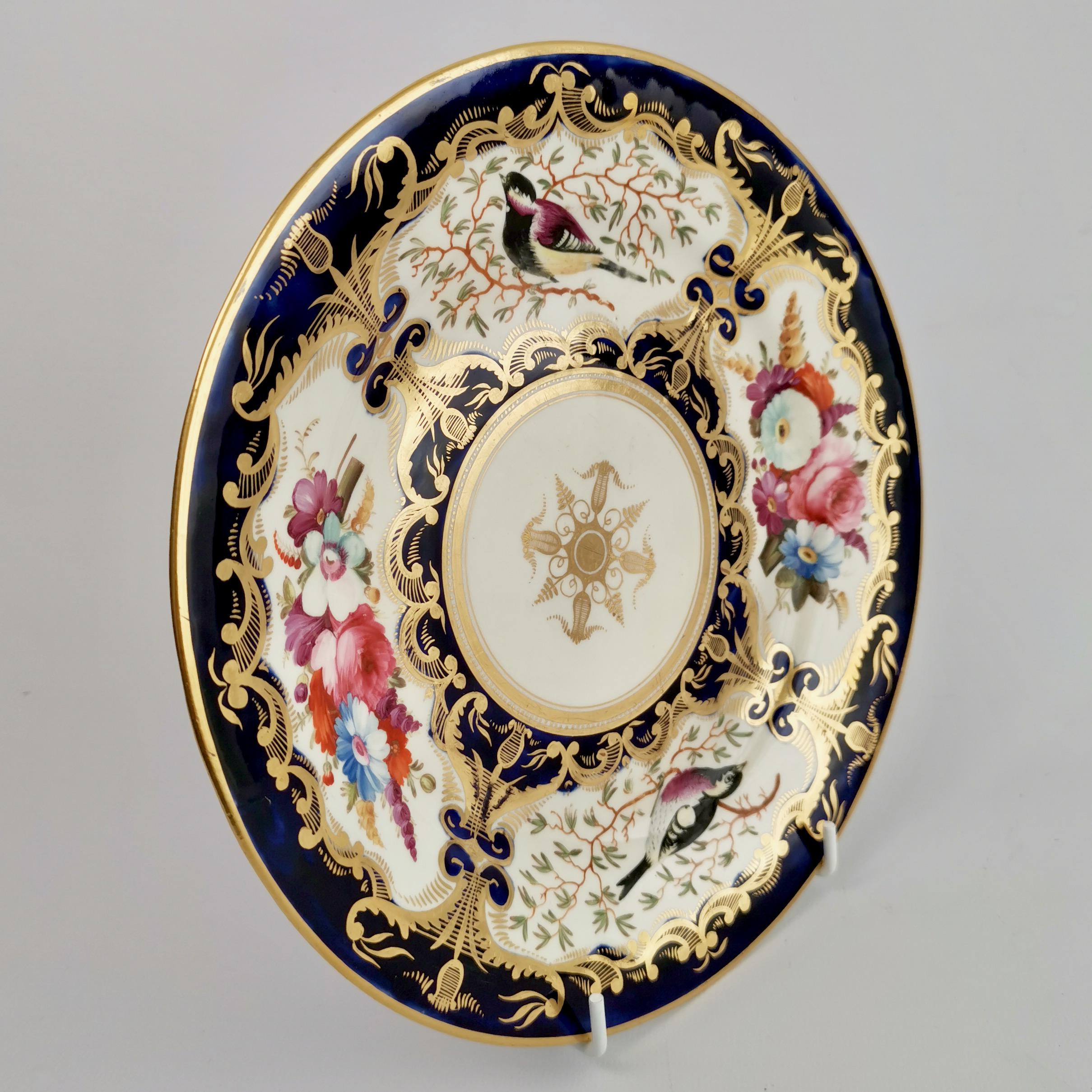 Porcelain Plate Coalport, Birds, Flowers, Cobalt Blue Patt. 759, Regency ca 1815 3