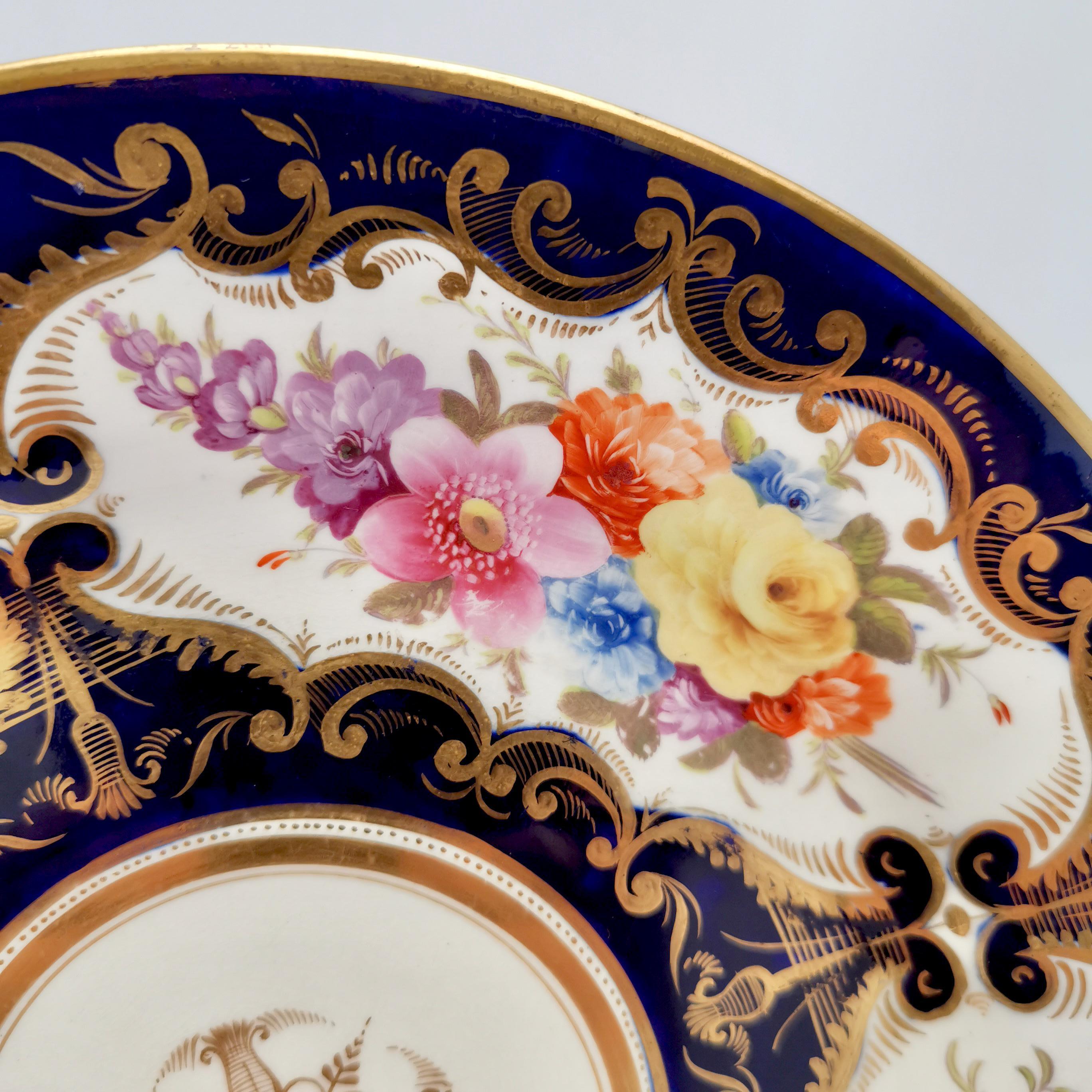 English Porcelain Plate Coalport, Cobalt Blue and Birds Patt. 759, Regency ca 1815