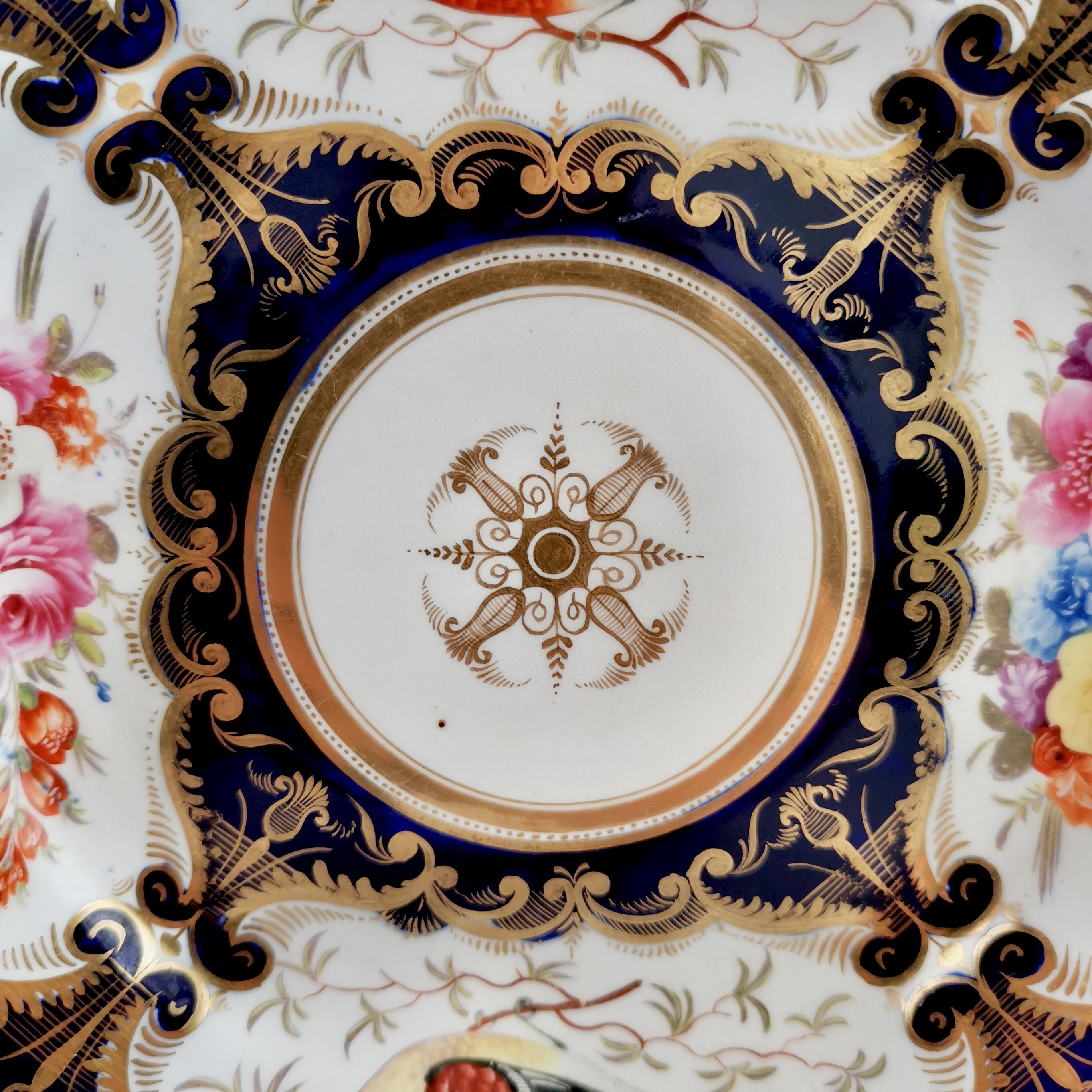 Early 19th Century Porcelain Plate Coalport, Cobalt Blue and Birds Patt. 759, Regency ca 1815