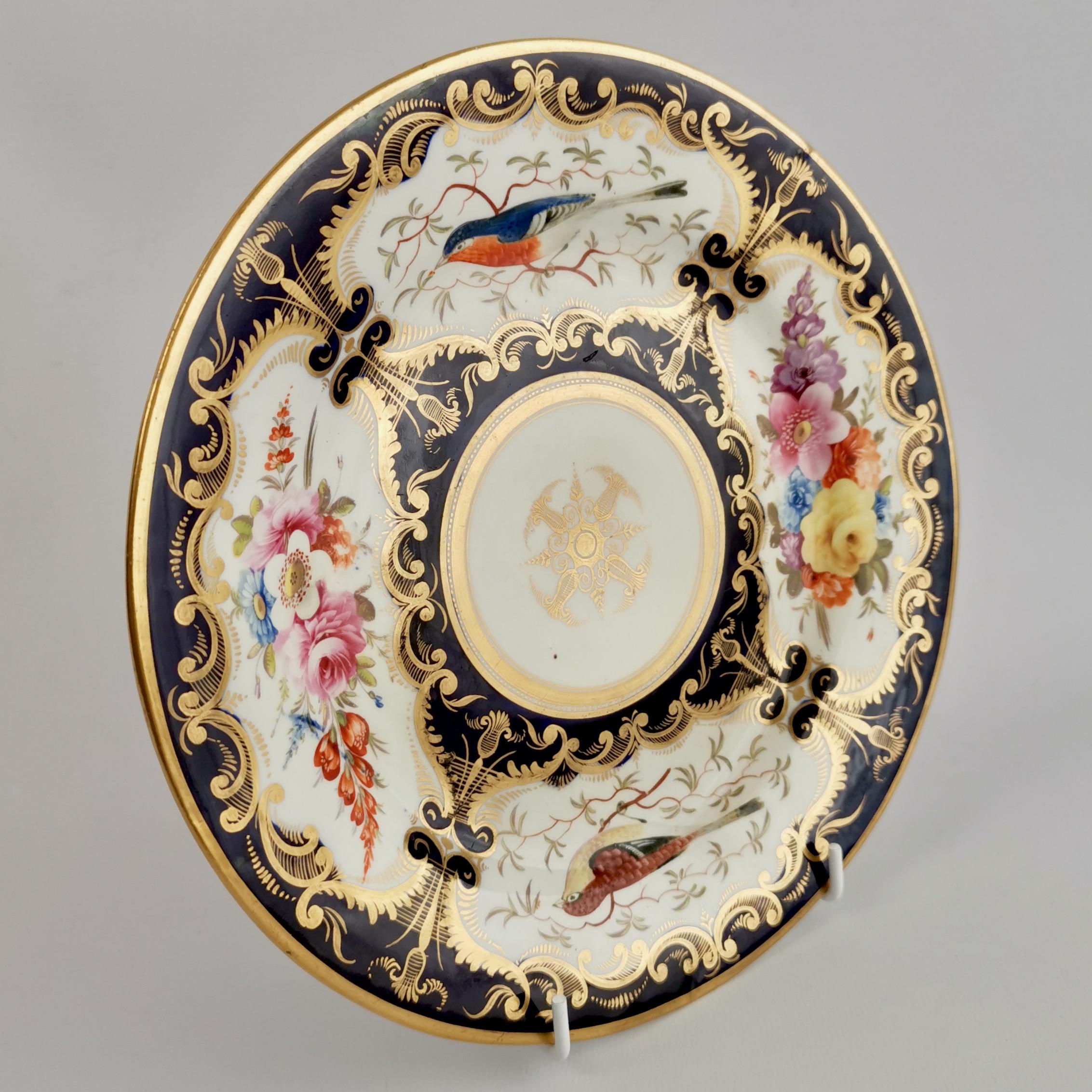 Porcelain Plate Coalport, Cobalt Blue and Birds Patt. 759, Regency ca 1815 3