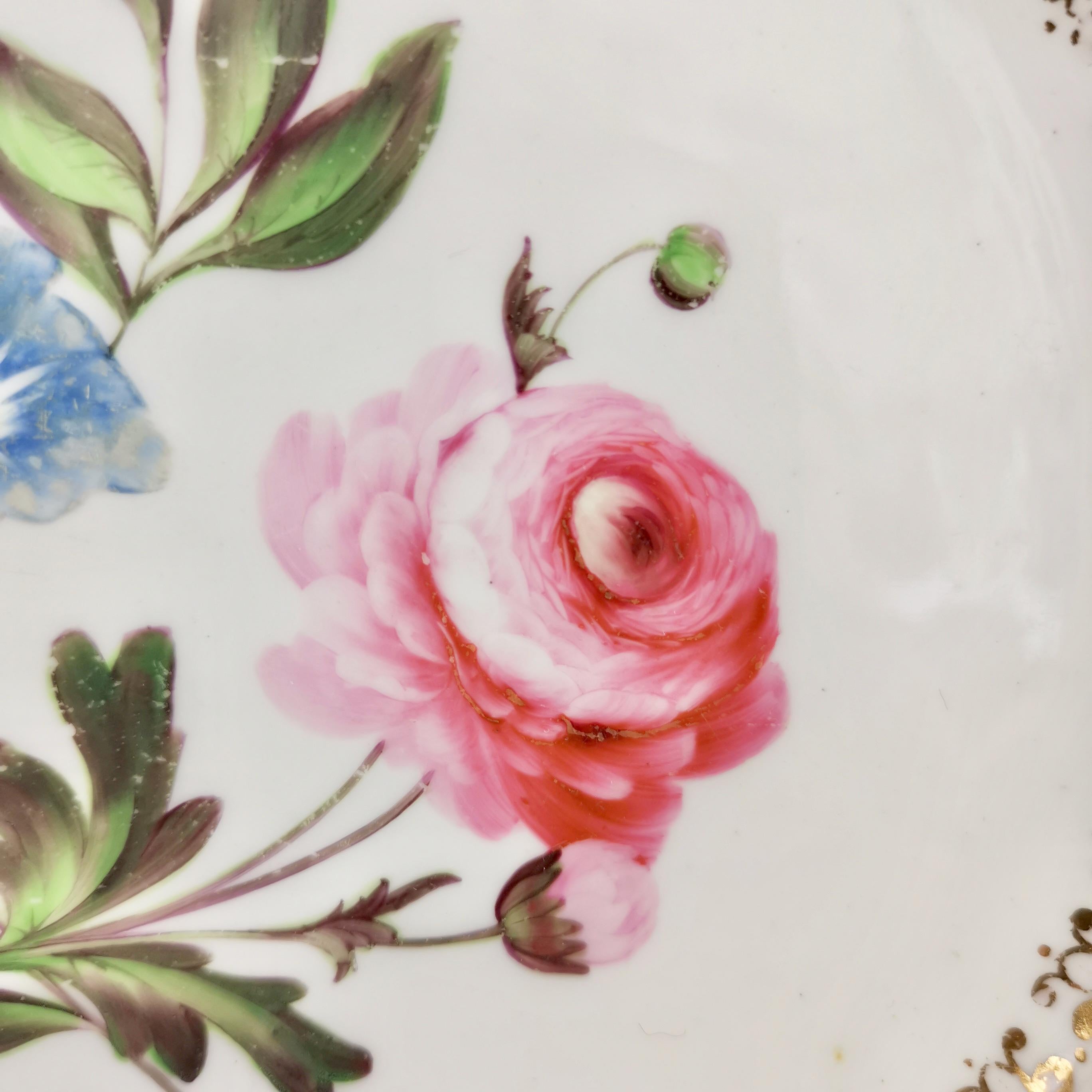 Hand-Painted Porcelain Plate Coalport, Peach with Flowers, Regency 1820-1825