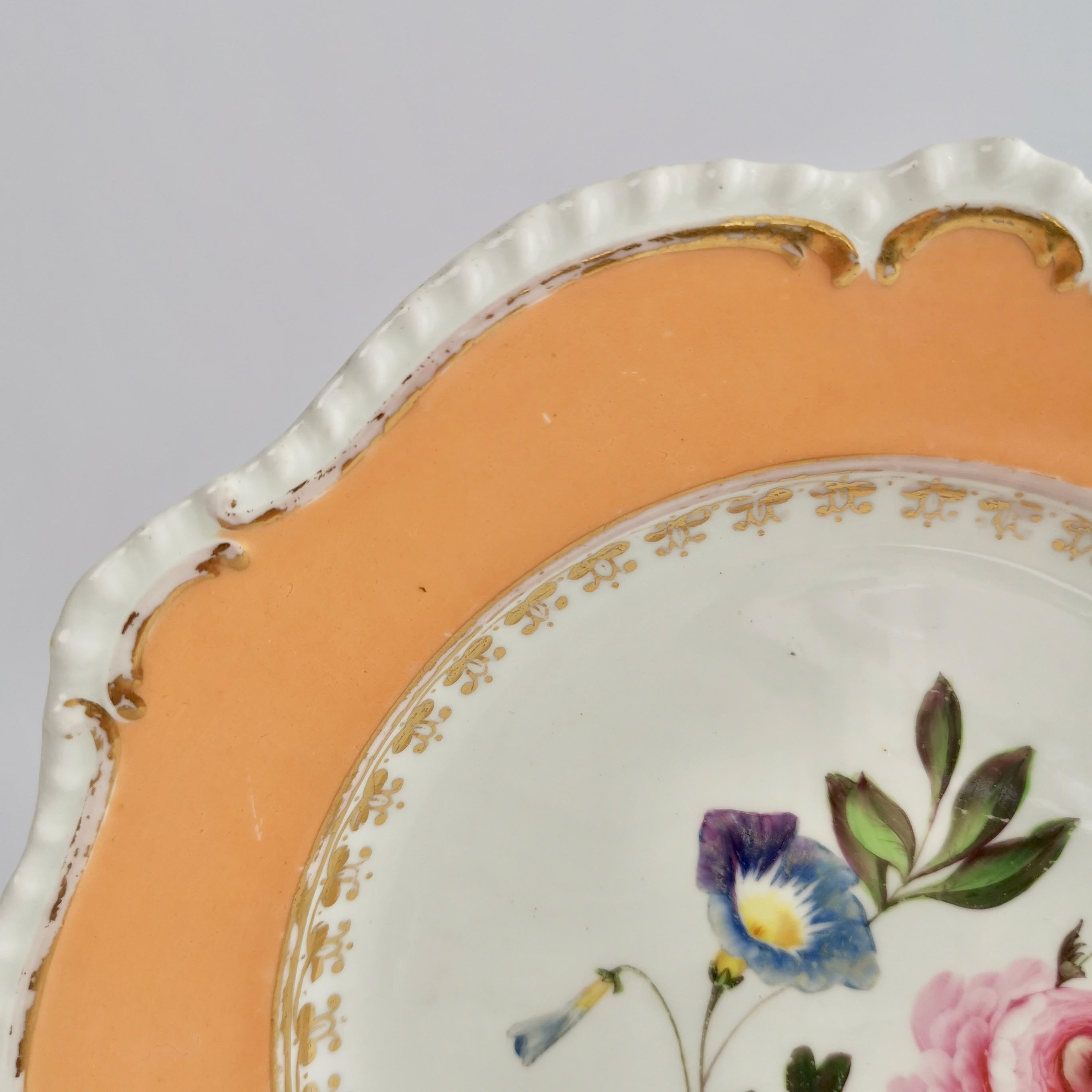 Porcelain Plate Coalport, Peach with Flowers, Regency 1820-1825 1