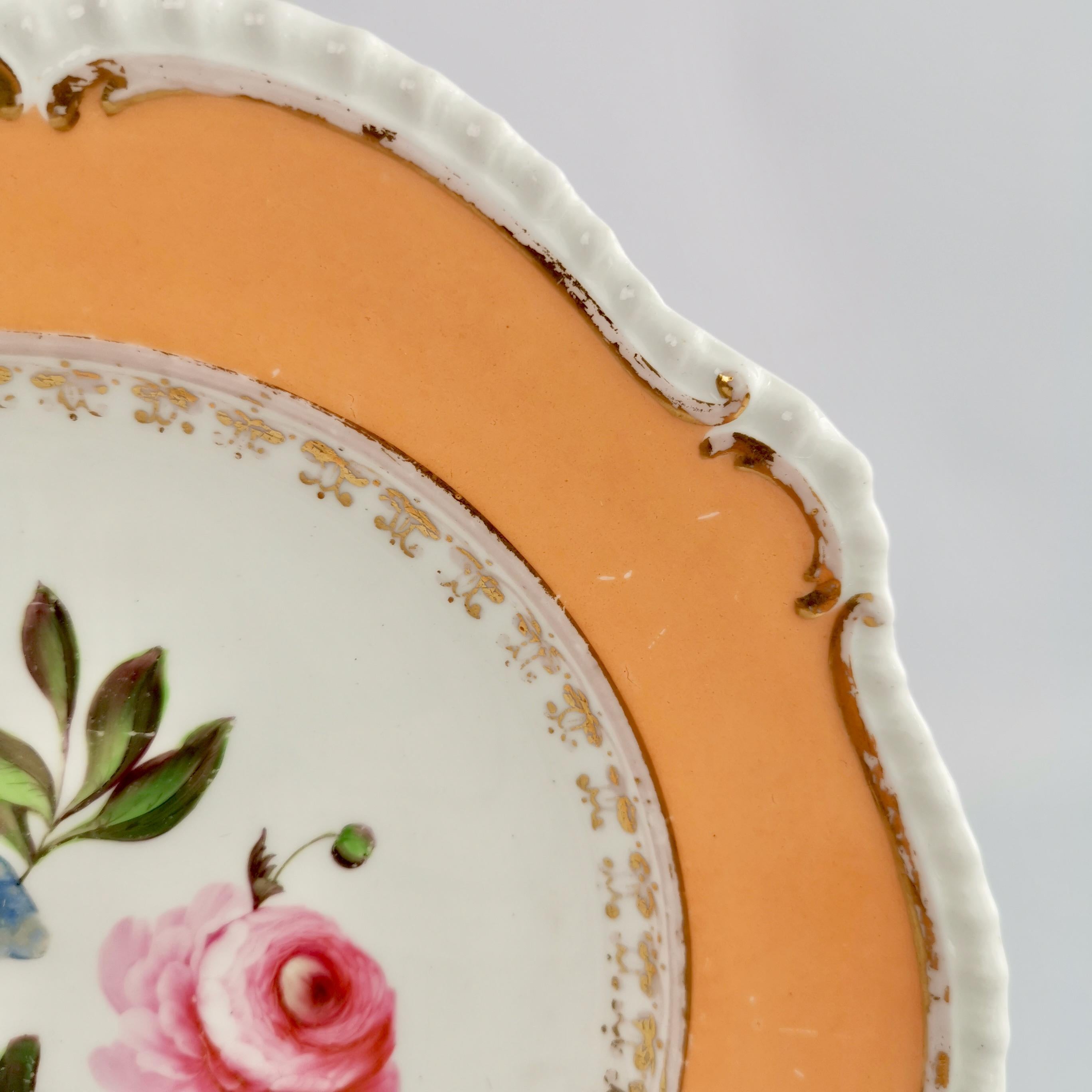 Porcelain Plate Coalport, Peach with Flowers, Regency 1820-1825 2