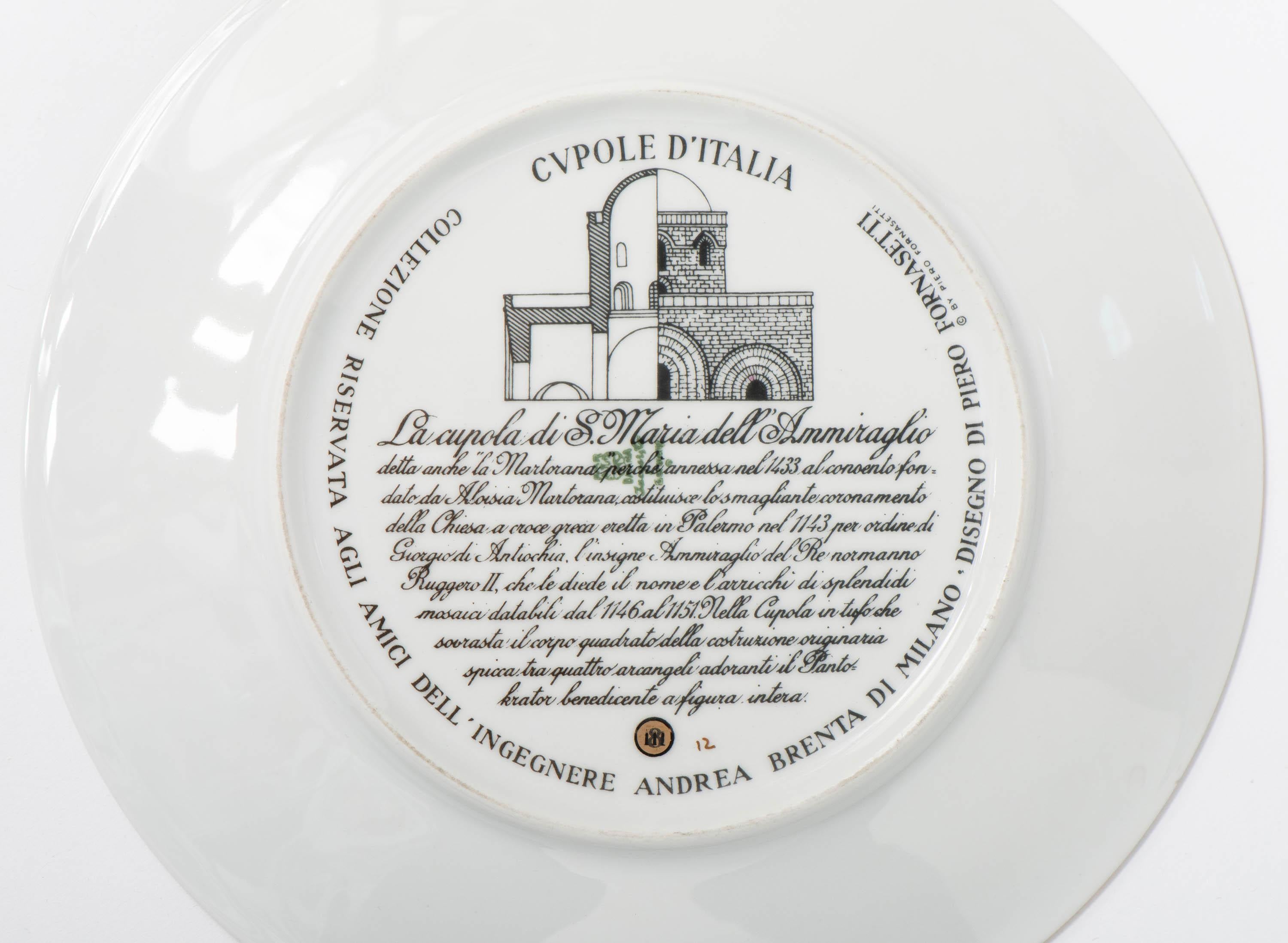 Porcelain Plate “Cupole d’Italia” by Piero Fornasetti, Italy, circa 1970 In Excellent Condition In Macclesfield, Cheshire