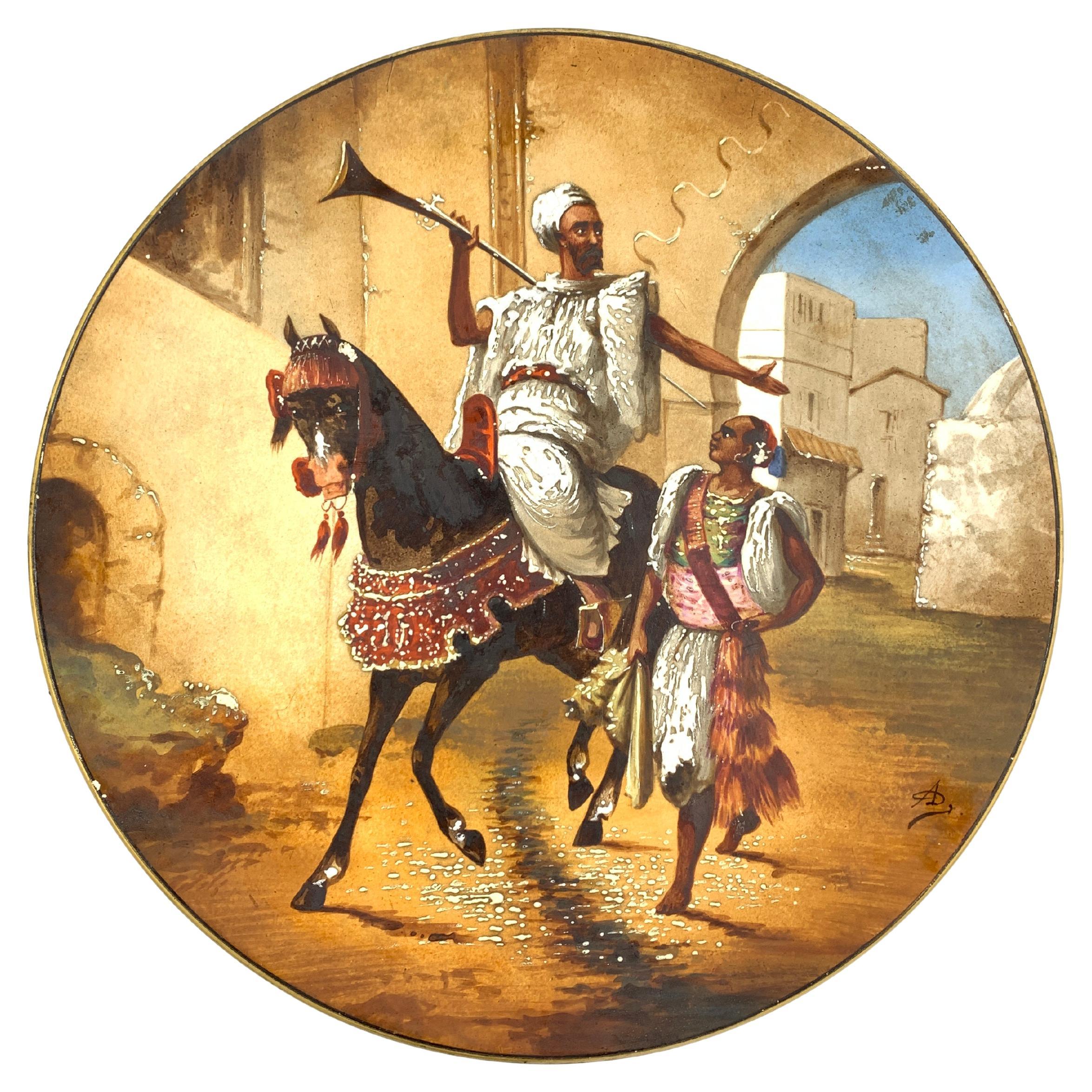 Porcelain Plate Depicts Arab Horseman, France, 19th Century For Sale