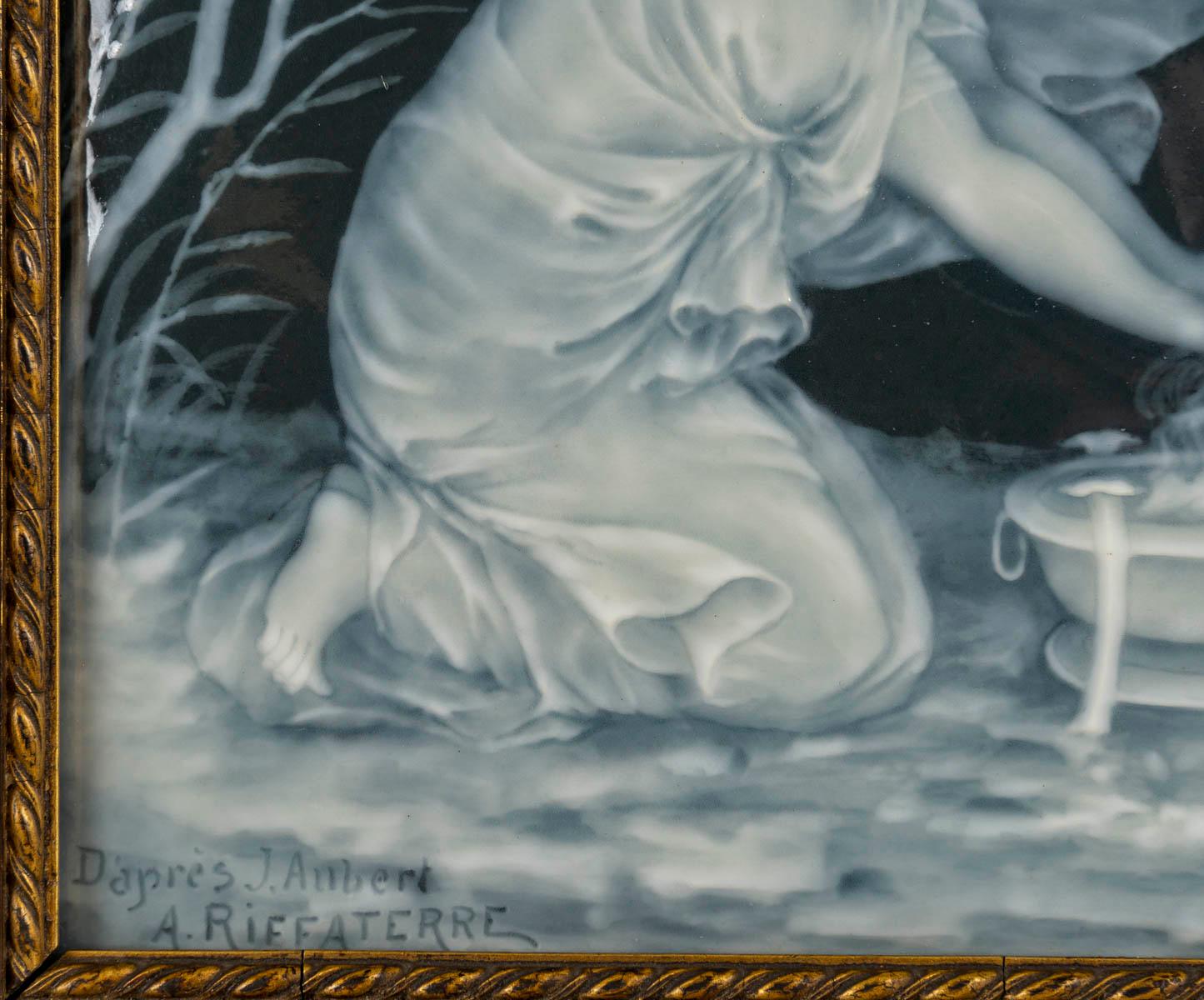 Porcelain Plate, Framed Bas-Relief, Limoges Work, 19th Century. In Good Condition In Saint-Ouen, FR