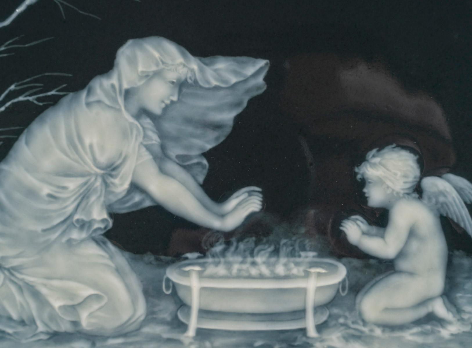 Porcelain Plate, Framed Bas-Relief, Limoges Work, 19th Century. 1