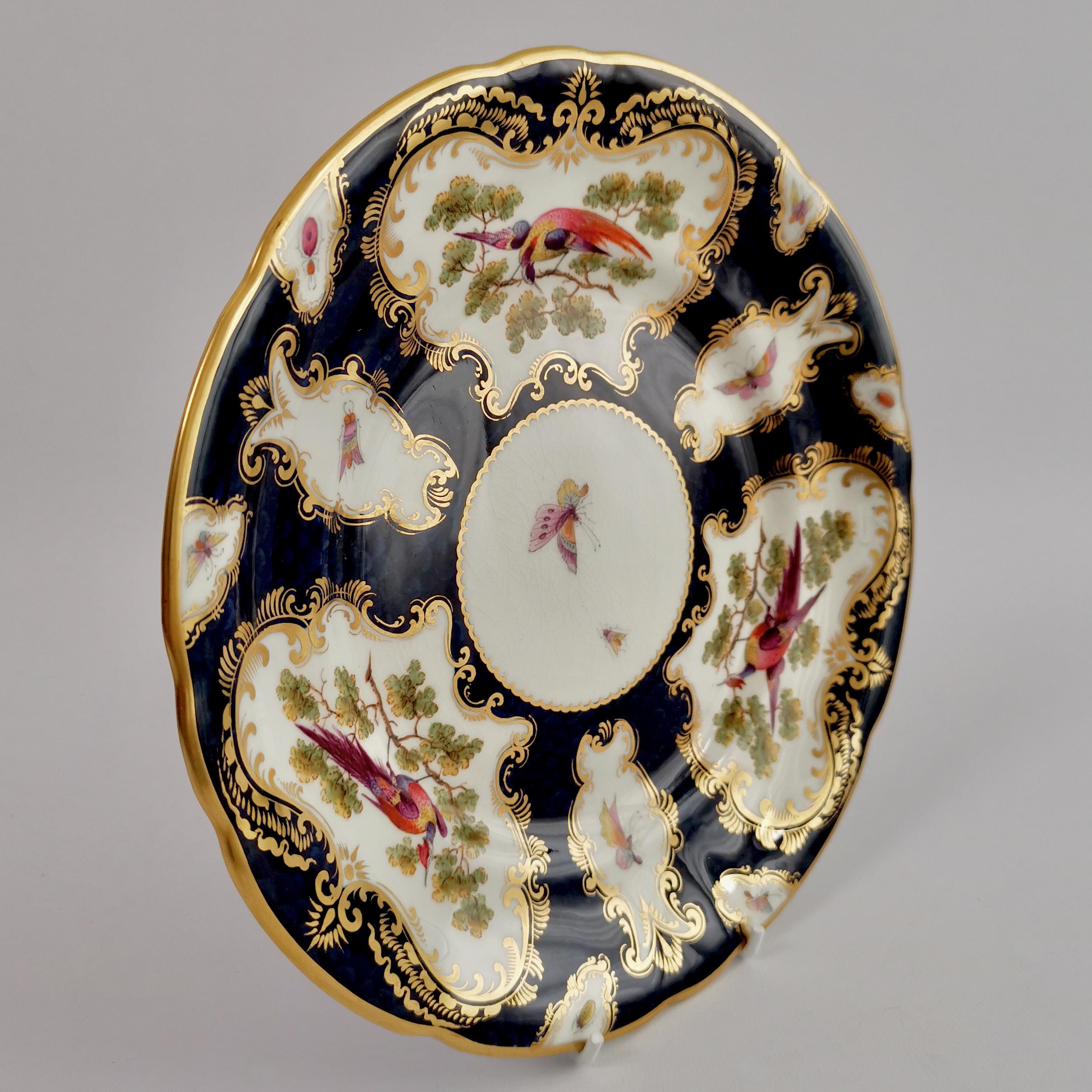 Porcelain Plate Grainger Worcester, Blue, Sèvres Birds and Insects '1' 4