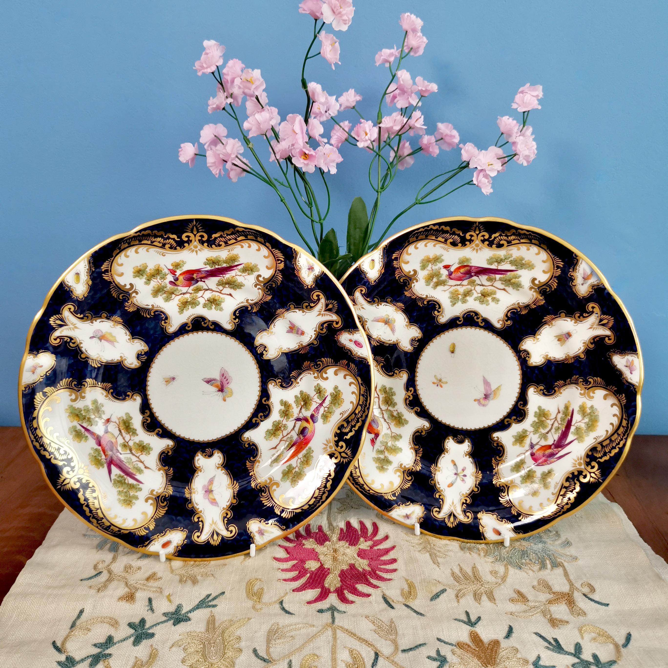 This is a beautiful dessert plate produced by Grainger Worcester between 1870 and 1889. The plate is decorated in blue scale with beautiful Sèvres-style birds and insects, circa 1880.

  

Grainger was one of the leading factories in Worcester