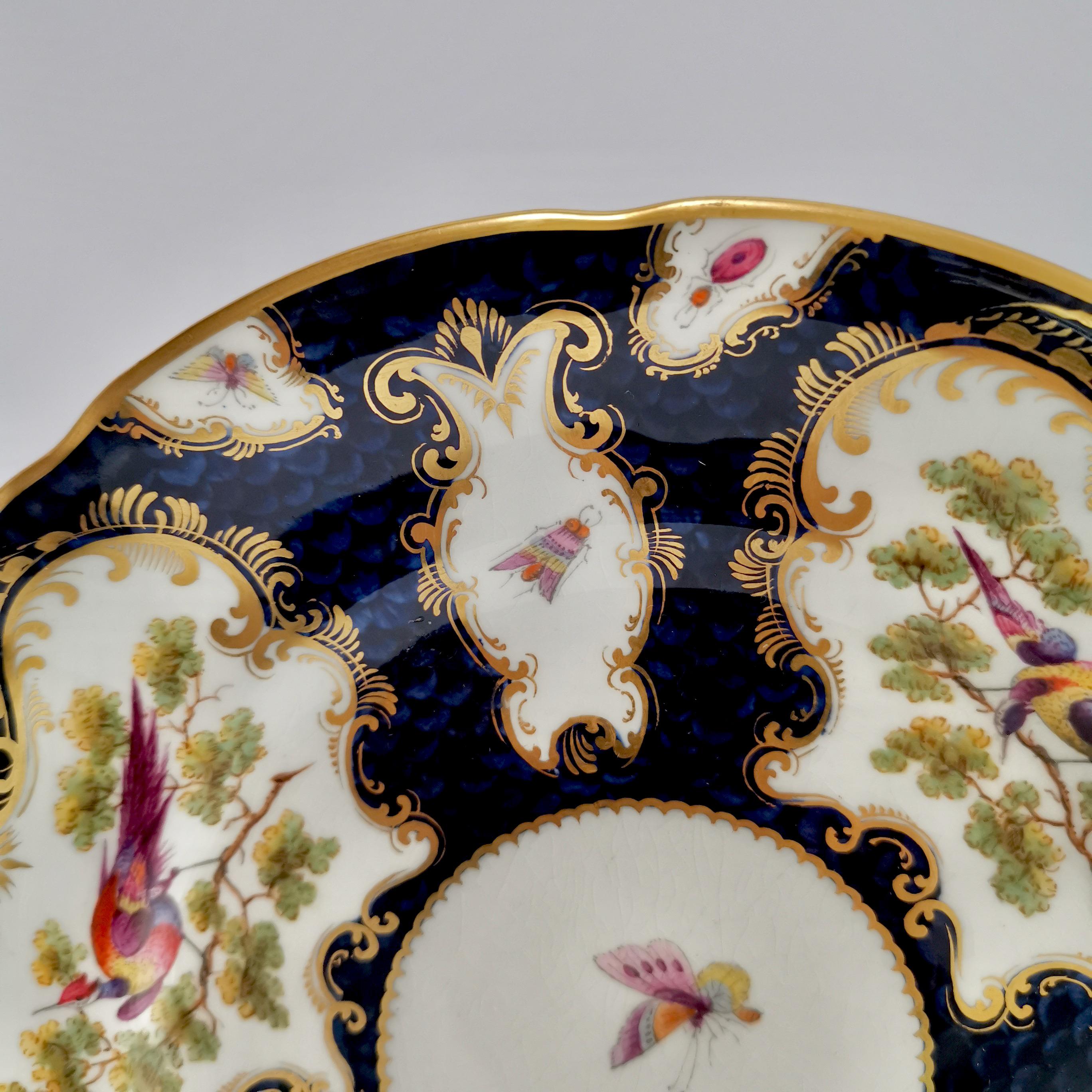 English Porcelain Plate Grainger Worcester, Blue, Sèvres Birds and Insects '1'