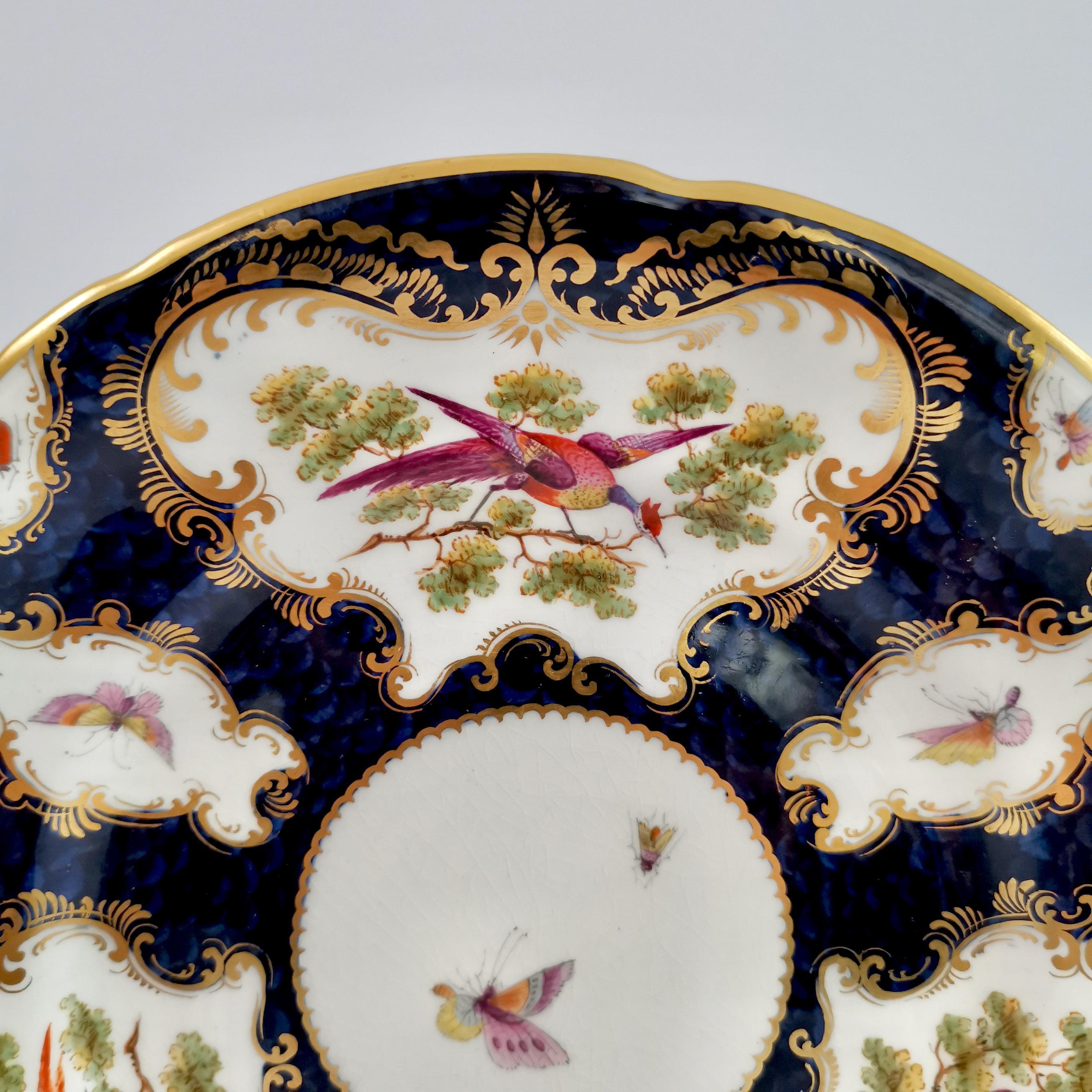 Hand-Painted Porcelain Plate Grainger Worcester, Blue, Sèvres Birds and Insects '1'