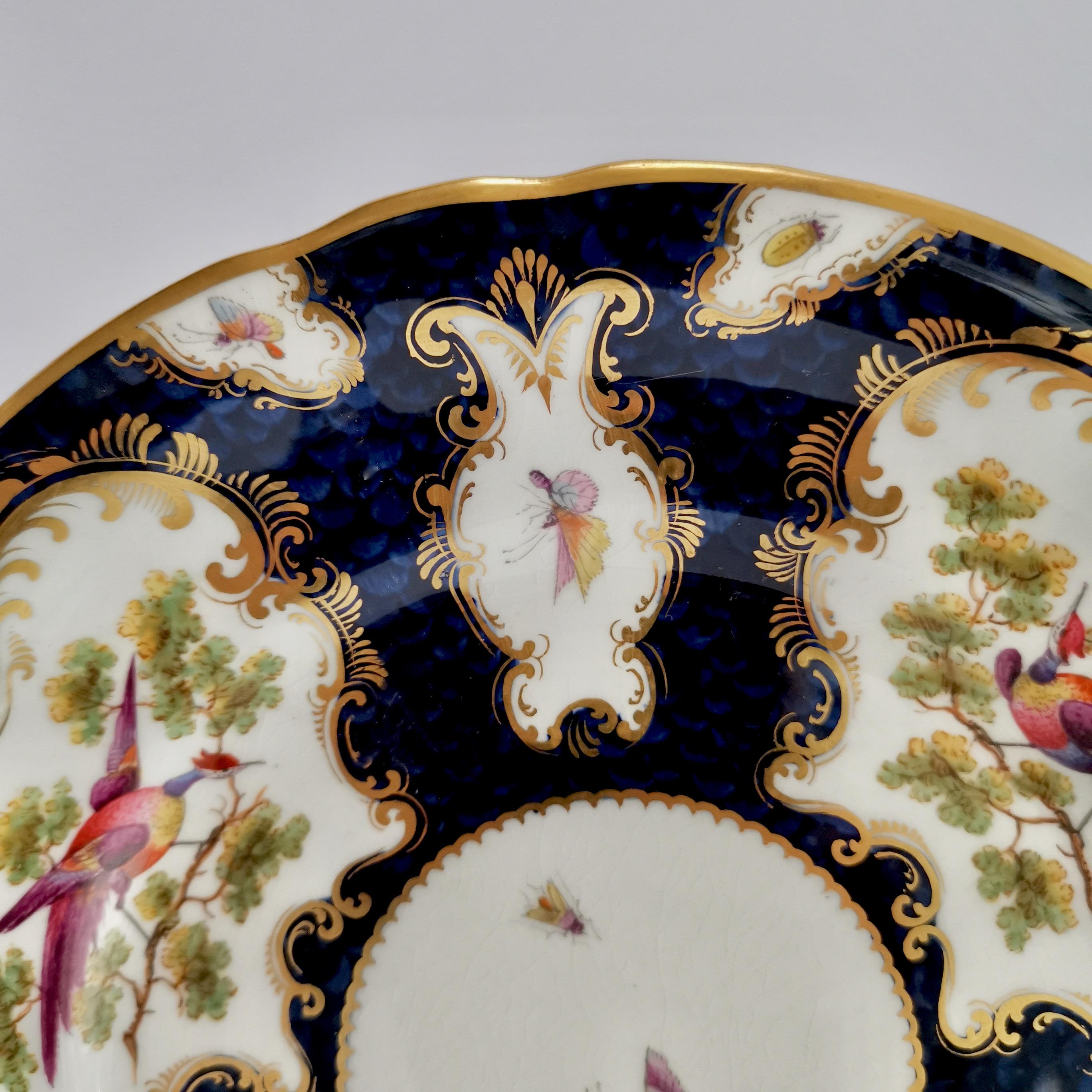 Porcelain Plate Grainger Worcester, Blue, Sèvres Birds and Insects '1' In Good Condition In London, GB