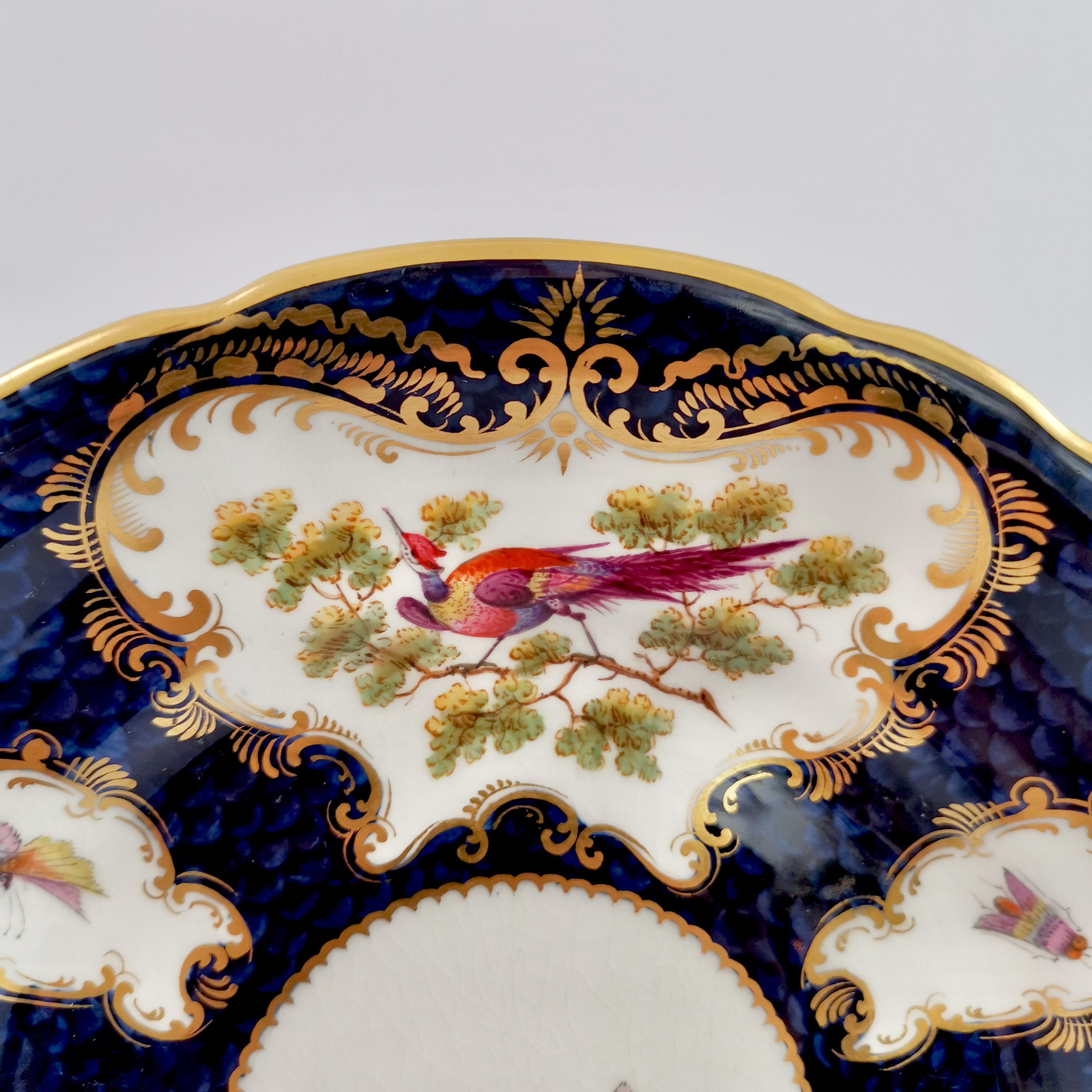 Late 19th Century Porcelain Plate Grainger Worcester, Blue, Sèvres Birds and Insects '1'