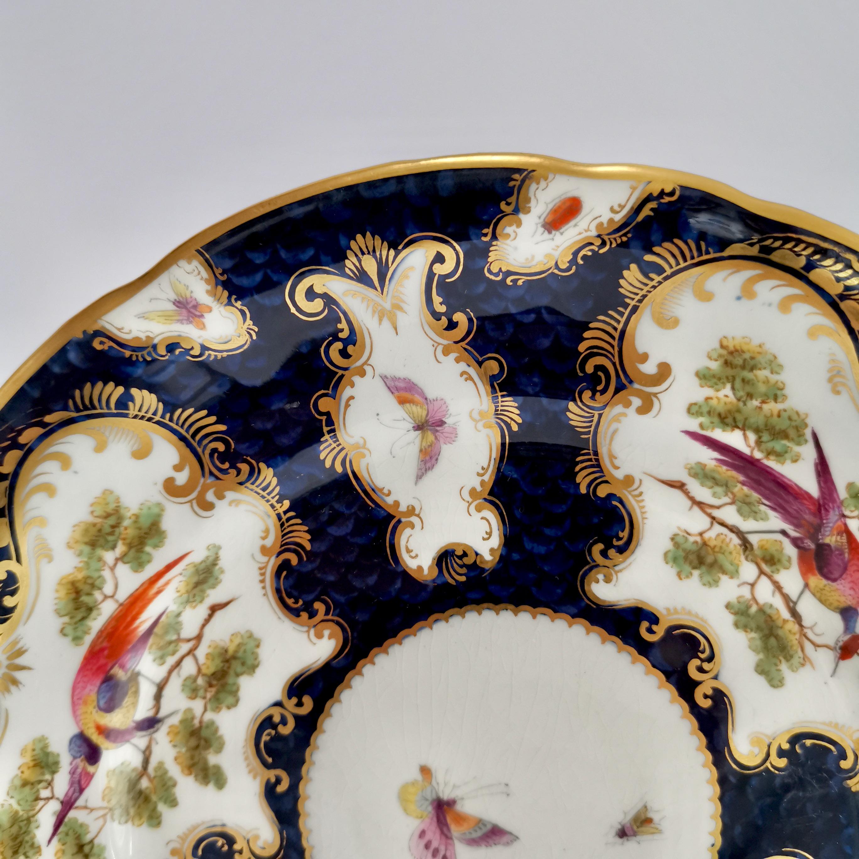 Porcelain Plate Grainger Worcester, Blue, Sèvres Birds and Insects '1' 1