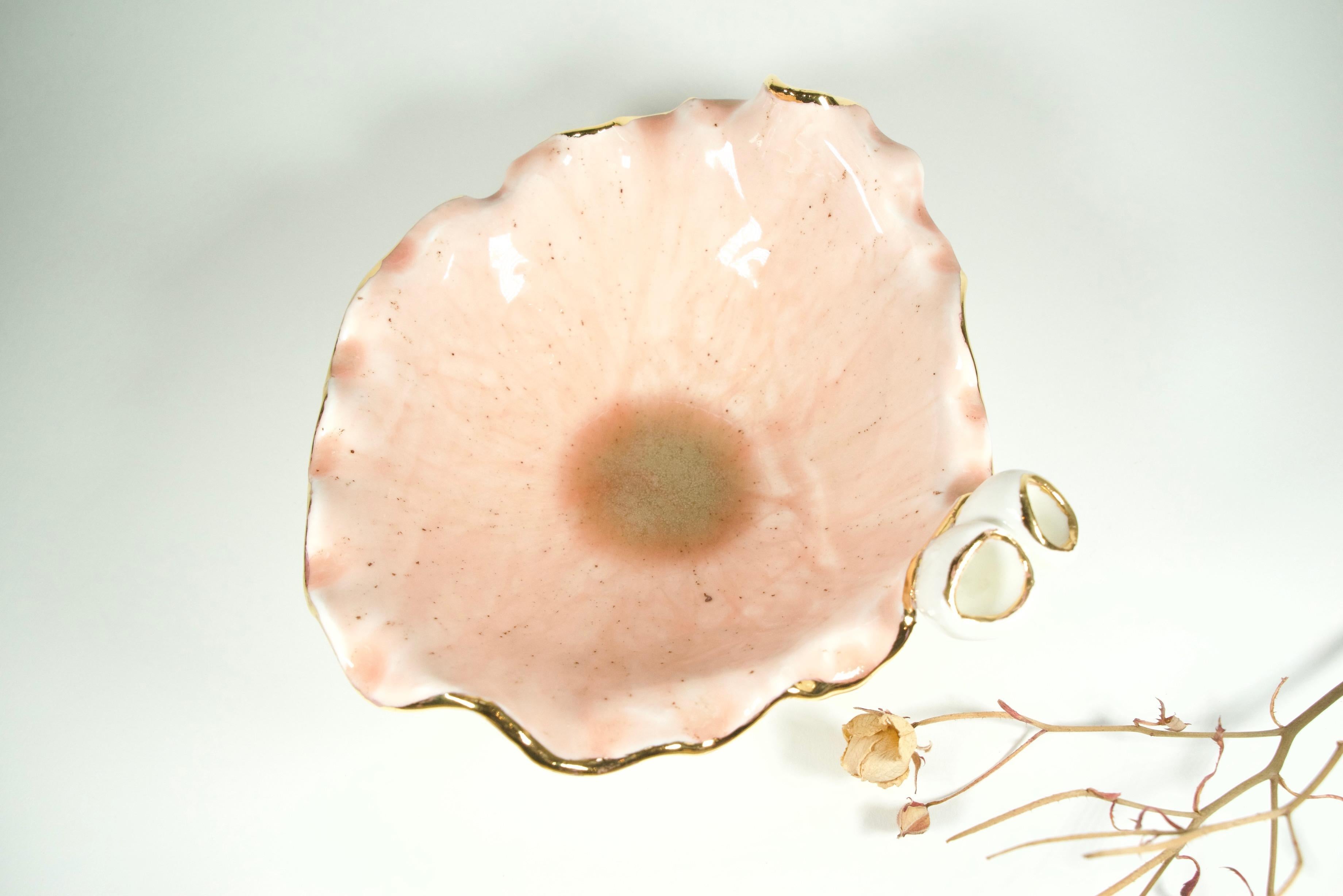 Porcelain Plate Pink Art Nouveau Inspired by artist - designer Hania Jneid For Sale 3